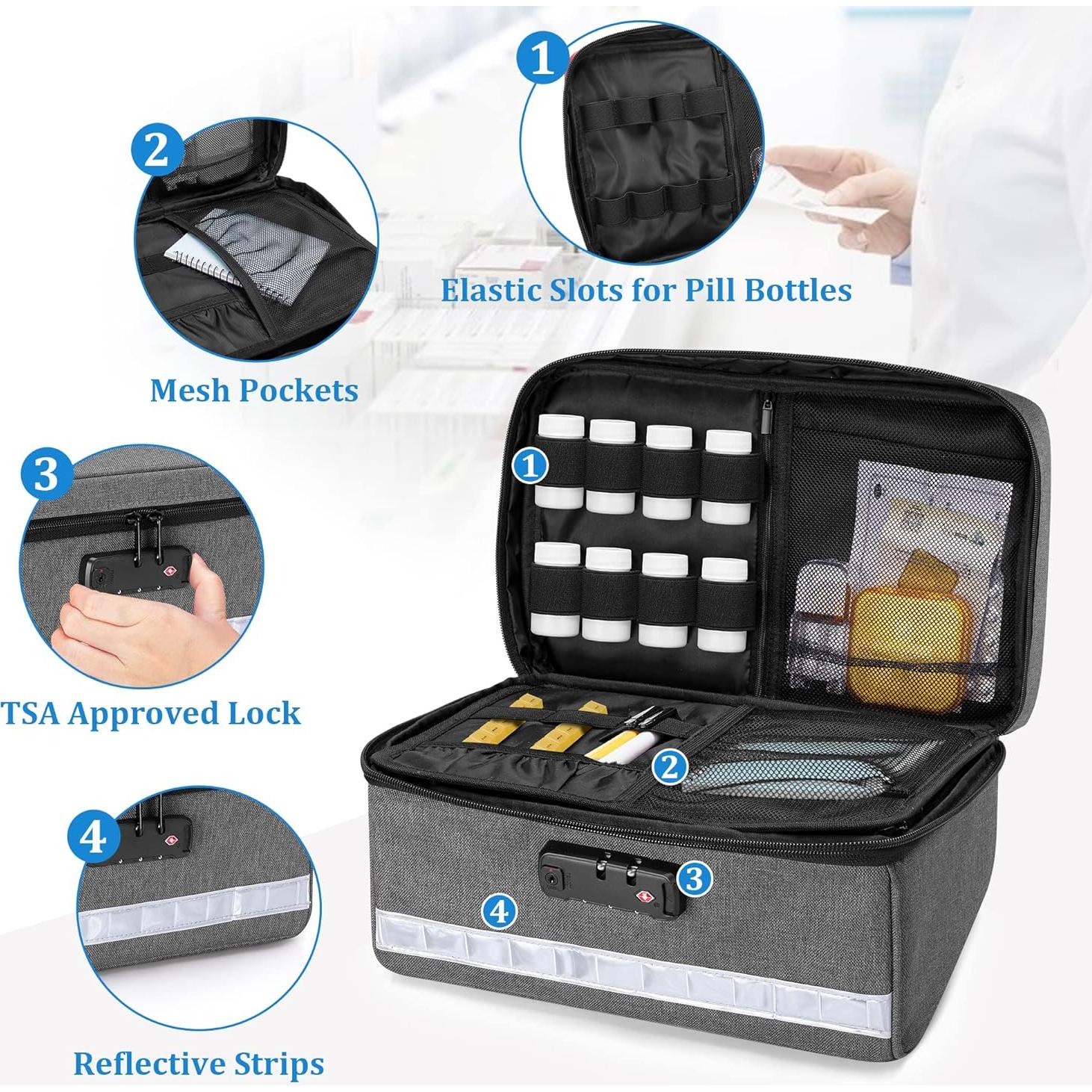 Organizador de Medicamentos Damero con Cerradura Gris 29x20x15 cm