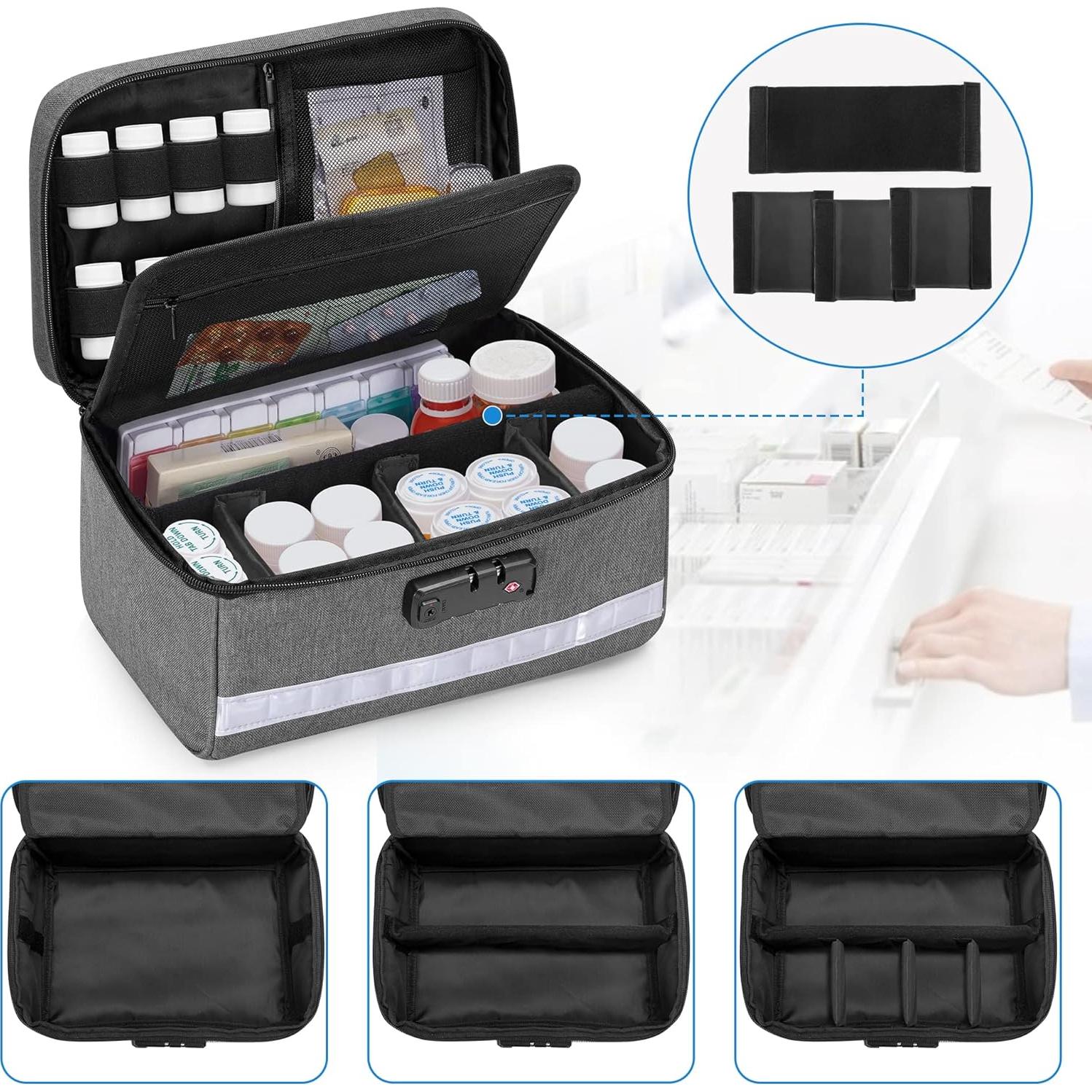 Organizador de Medicamentos Damero con Cerradura Gris 29x20x15 cm