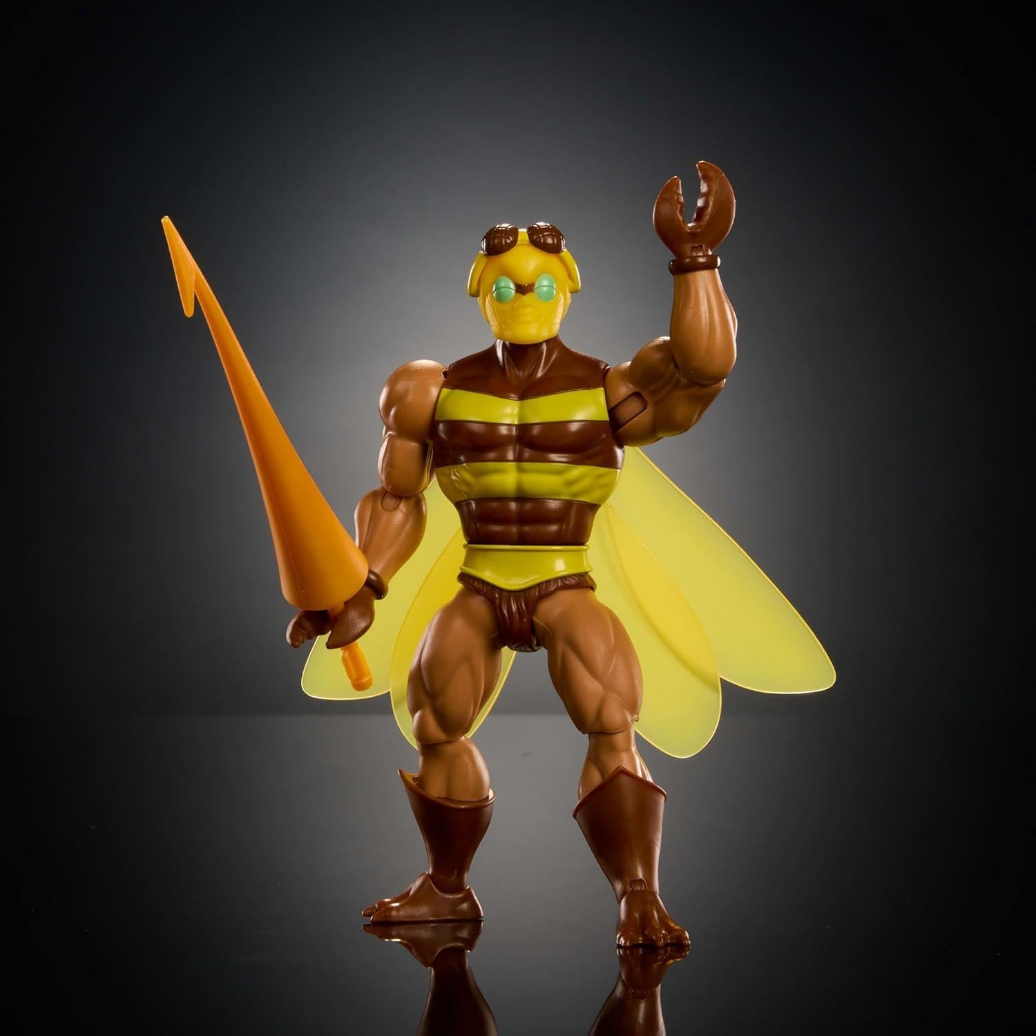Masters of the Universe Origins Action Figure Buzz-Off Cartoon Collection, 5.5-inch 1980s TV Bee Leader Winged & Goggled with Javelin