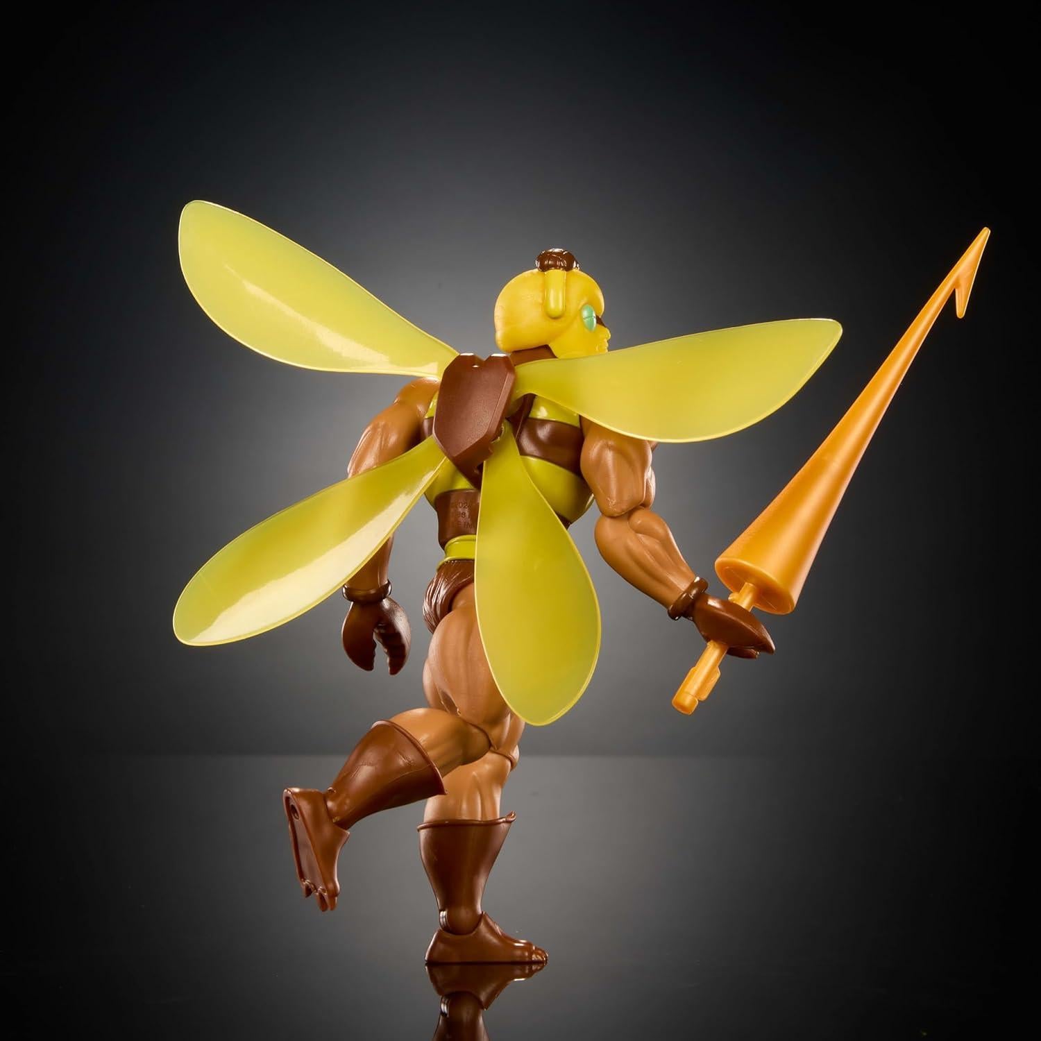 Masters of the Universe Origins Action Figure Buzz-Off Cartoon Collection, 5.5-inch 1980s TV Bee Leader Winged & Goggled with Javelin