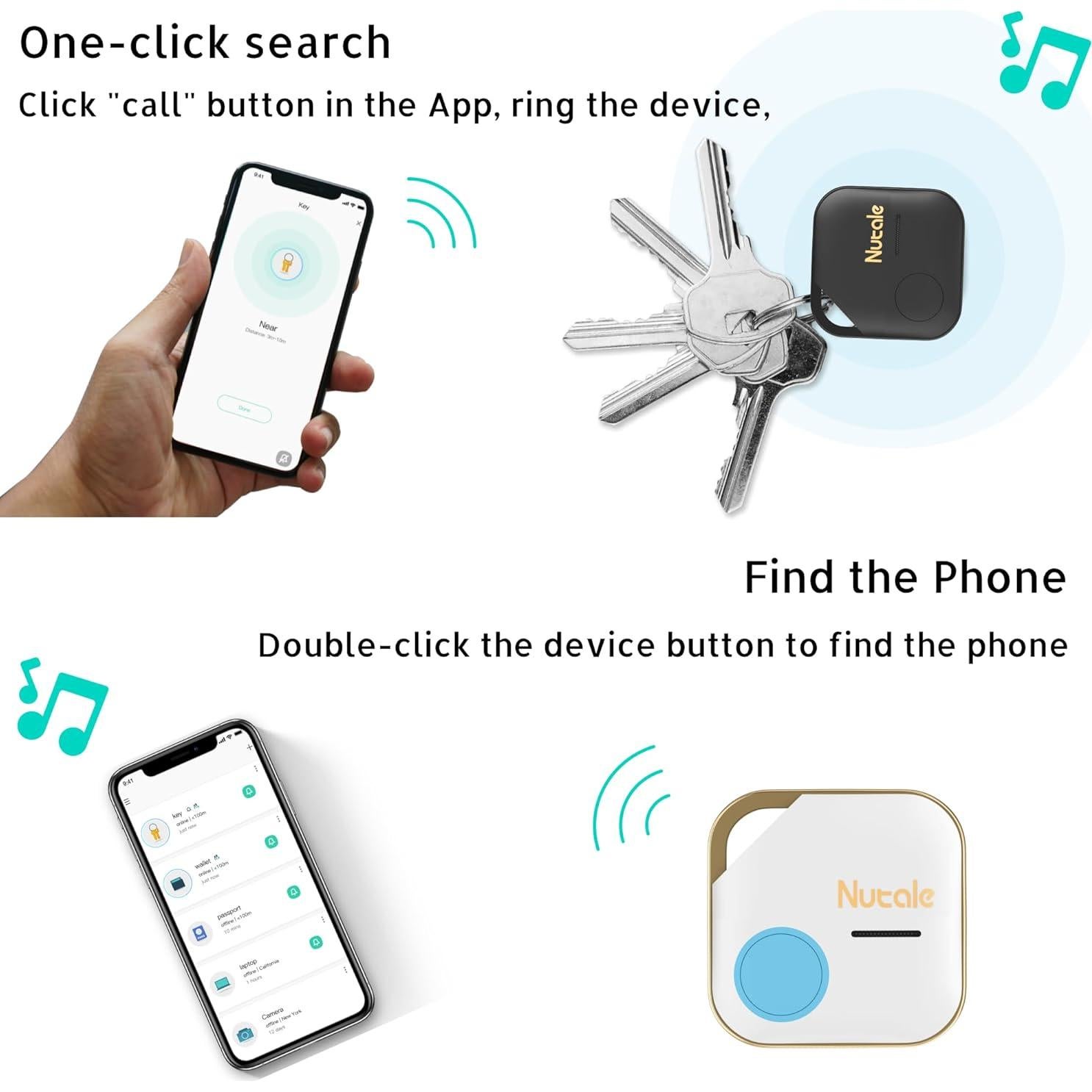 Pro Key Finder Tag, Bluetooth Tracker Item Locator - Both iOS and Android Compatible for Keys Pet Wallets or Backpacks and Tablets (1 Black)