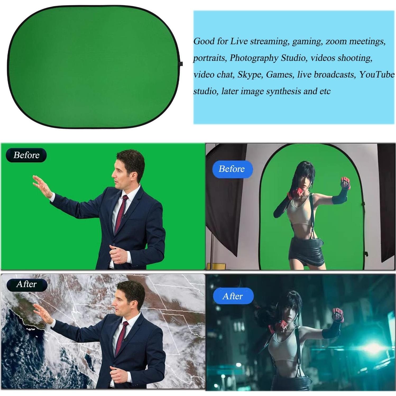 Fondo Chromakey 2 en 1 Verde y Azul YUOCU 150x200cm con Soporte