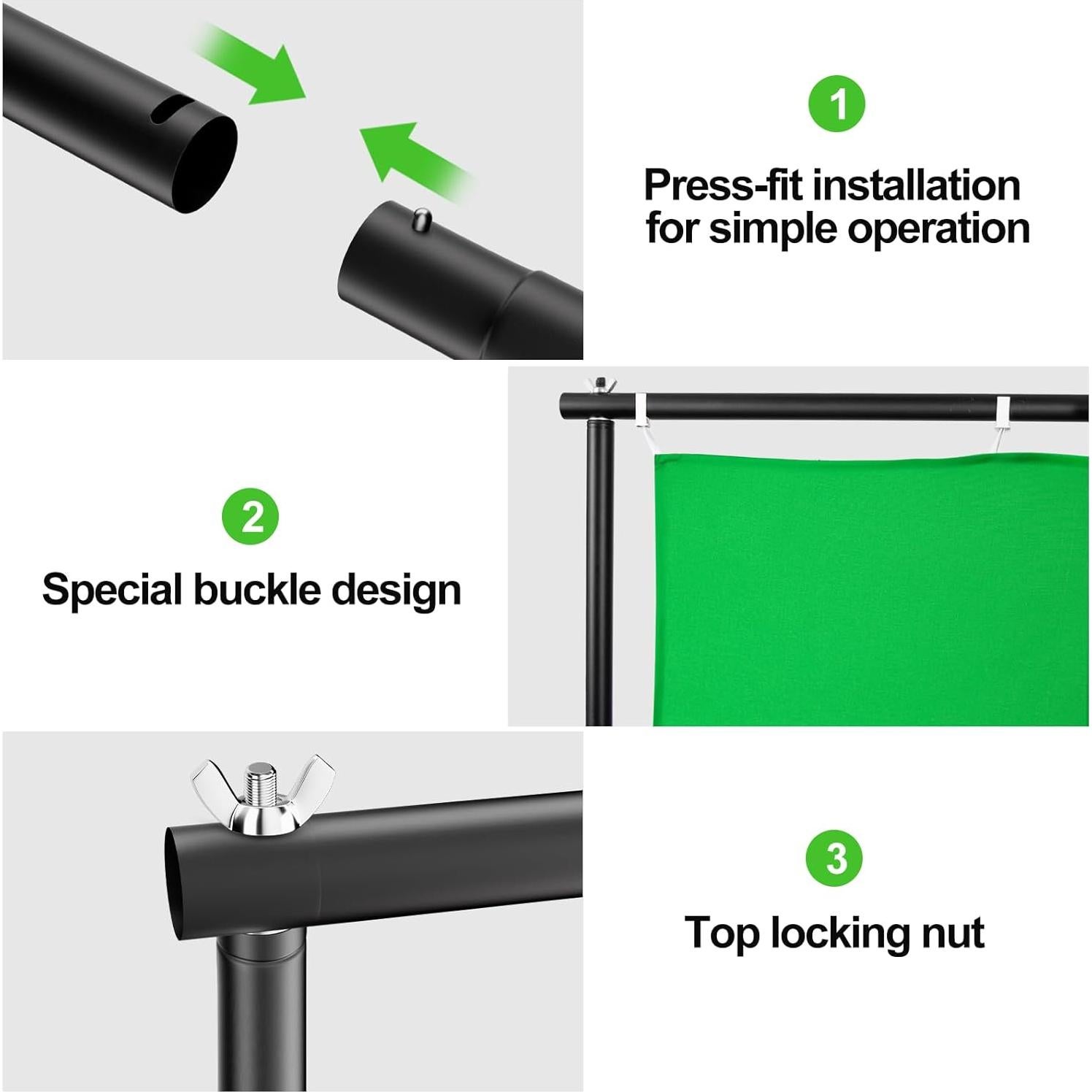 Kit de Fondo Verde 2.74x2.74m con Soporte Móvil 2.13m GLOSHOOTING