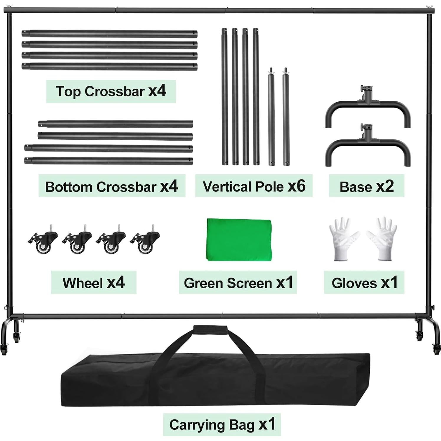 Kit de Fondo Verde 2.74x2.74m con Soporte Móvil 2.13m GLOSHOOTING