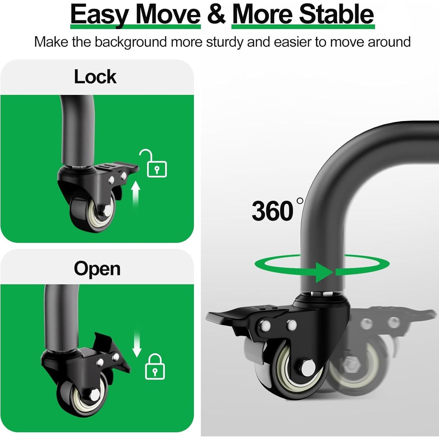 Kit de Fondo Verde 2.74x2.74m con Soporte Móvil 2.13m GLOSHOOTING
