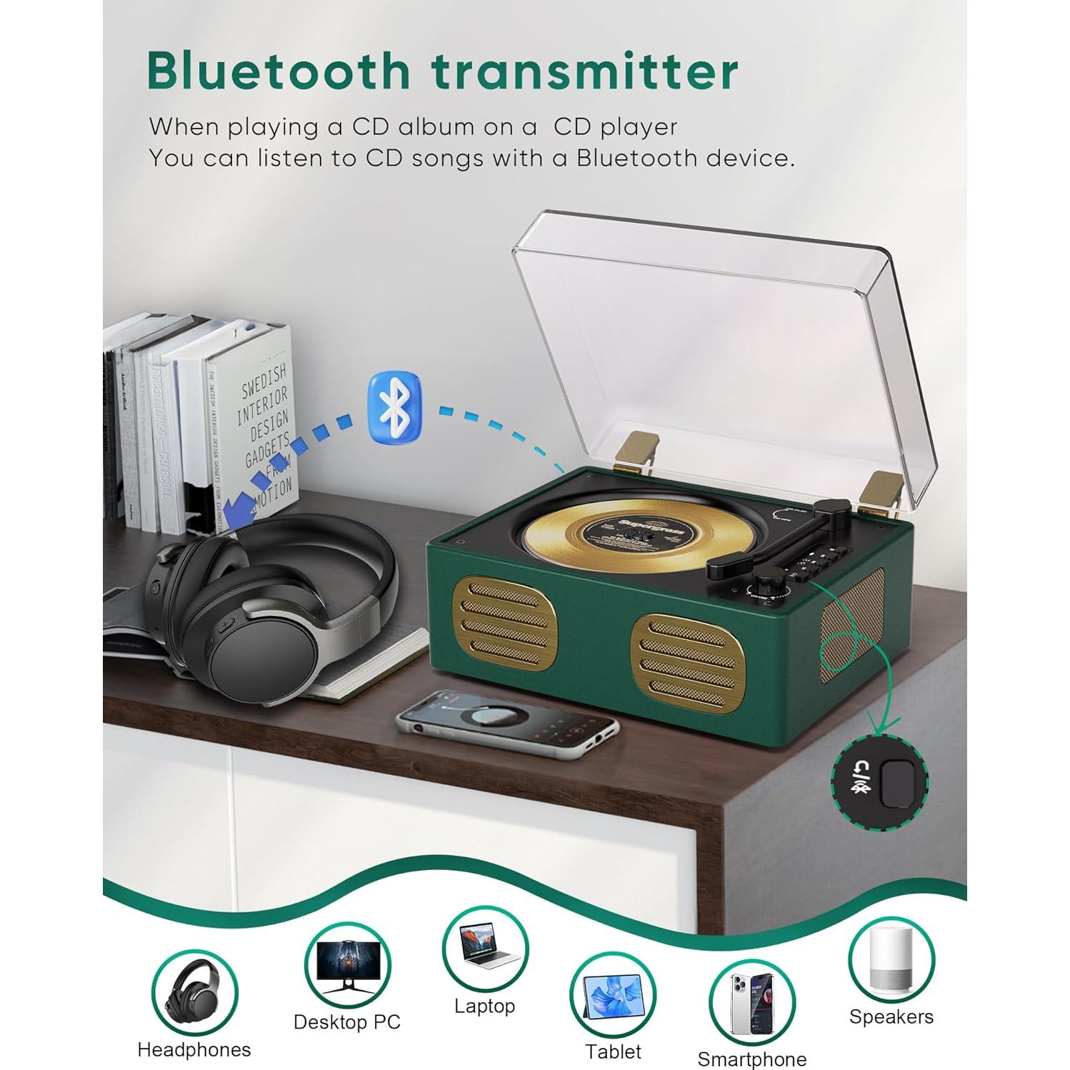 Reproductor de CD portátil MANGOSTAN CD-005GN Bluetooth Verde