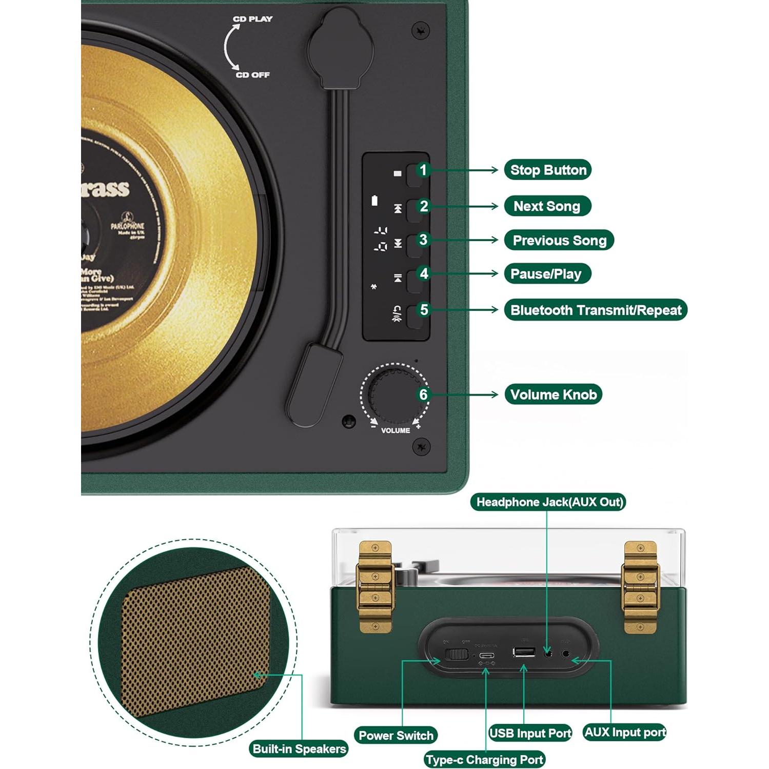 Reproductor de CD portátil MANGOSTAN CD-005GN Bluetooth Verde