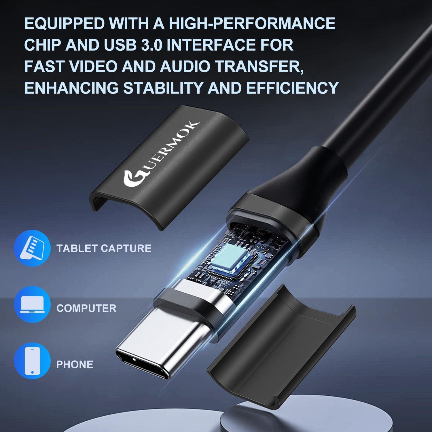 4K USB3.0 Video Capture Card with PD 100W, 2K@30FPS or 1080P@60FPS HDMI to USB-A/C Capture Card for Streaming, Works with iPad Quest 3, Mac OS, Switch2/1 PS5/4, Xbox, Camera, Black