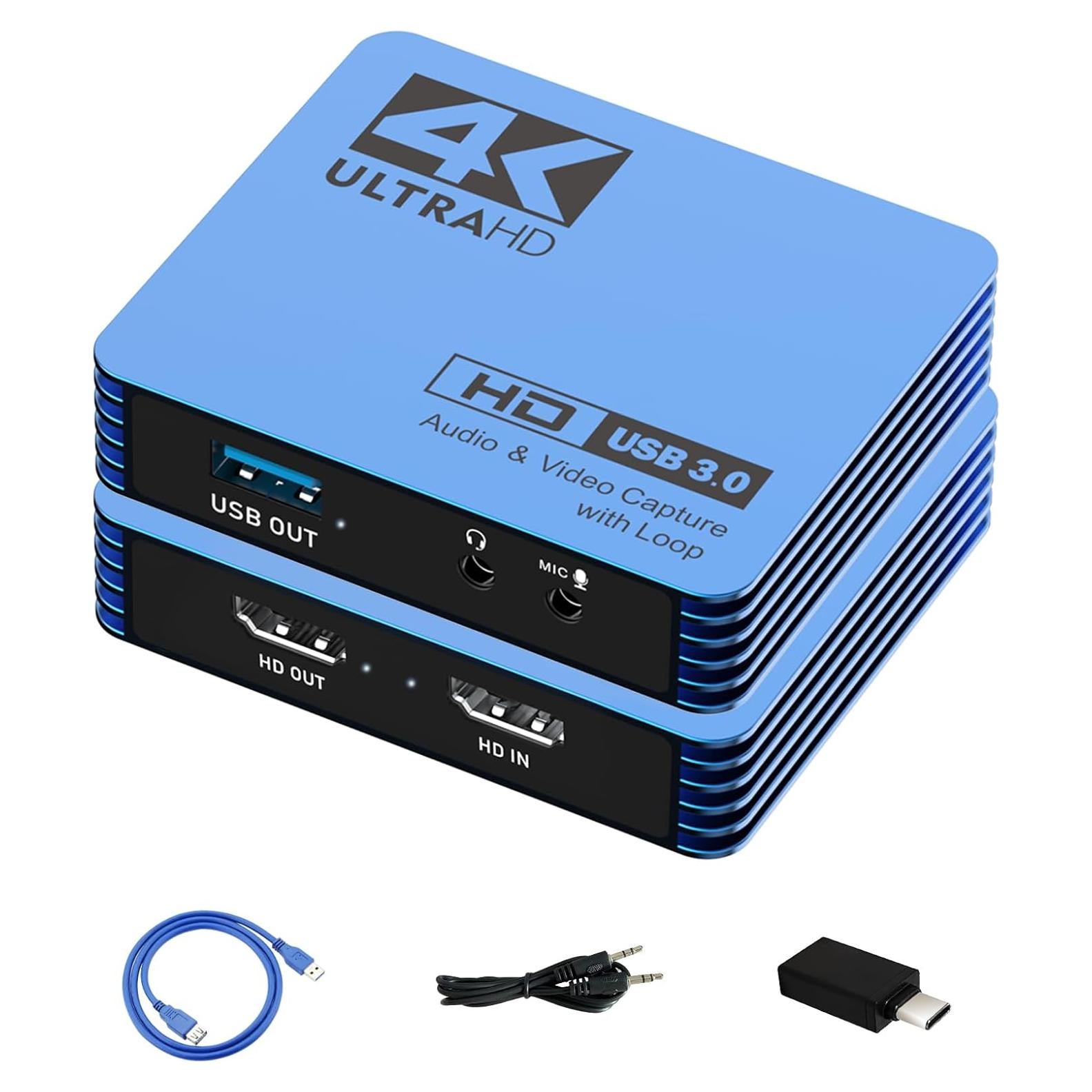 4K Video Capture Card for Streaming, USB 3.0 HDMI to USB-C/A, 4K30Hz Passthrough 1080P60 Capture Device, HDMI Video Capture Card for Switch 2/1, Tablet, MacOS, Windows, Laptop, Camera