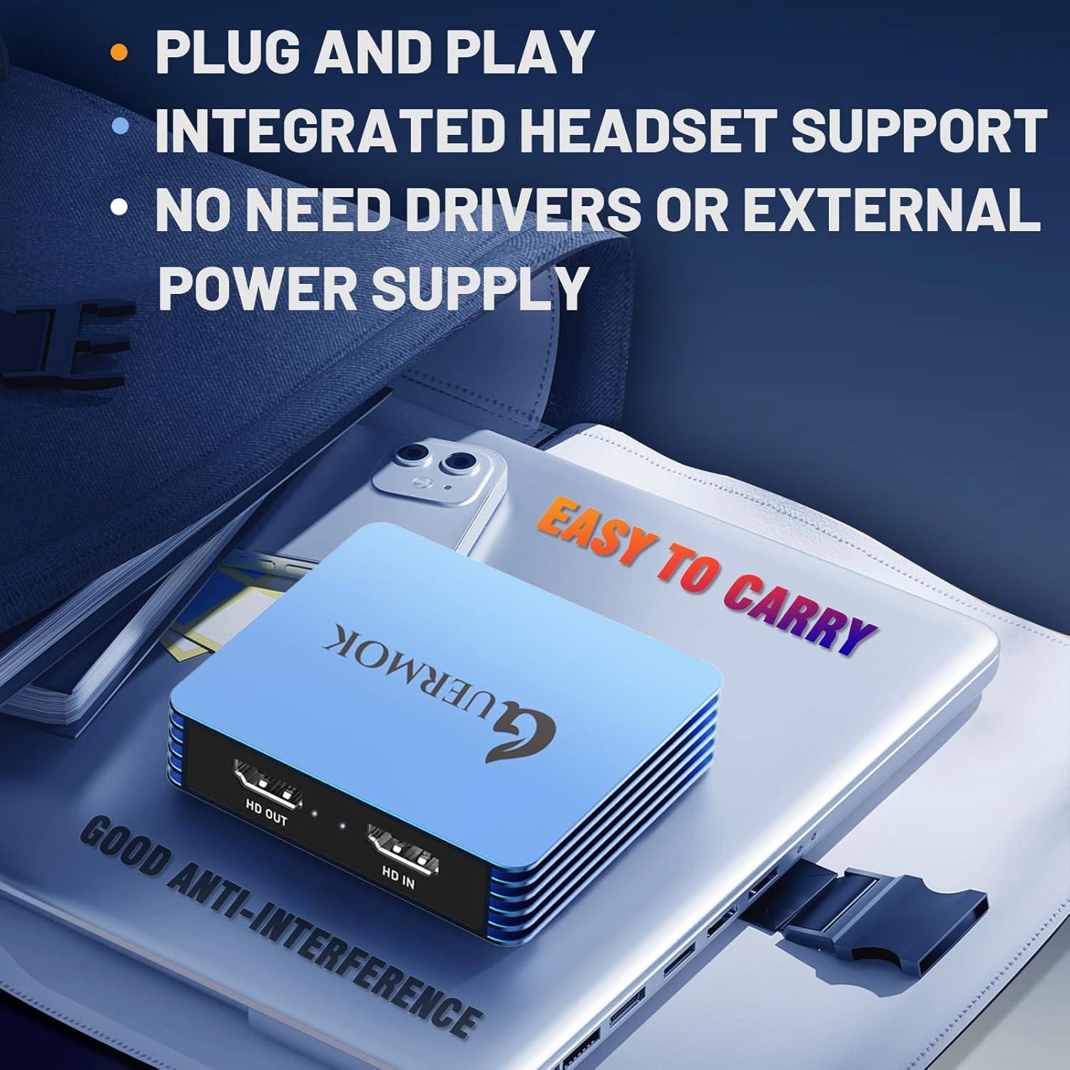 4K Video Capture Card for Streaming, USB 3.0 HDMI to USB-C/A, 4K30Hz Passthrough 1080P60 Capture Device, HDMI Video Capture Card for Switch 2/1, Tablet, MacOS, Windows, Laptop, Camera