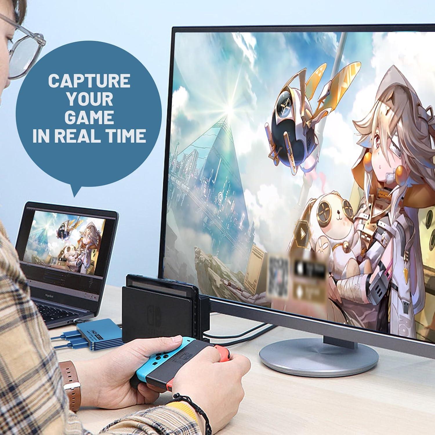 4K Video Capture Card for Streaming, USB 3.0 HDMI to USB-C/A, 4K30Hz Passthrough 1080P60 Capture Device, HDMI Video Capture Card for Switch 2/1, Tablet, MacOS, Windows, Laptop, Camera