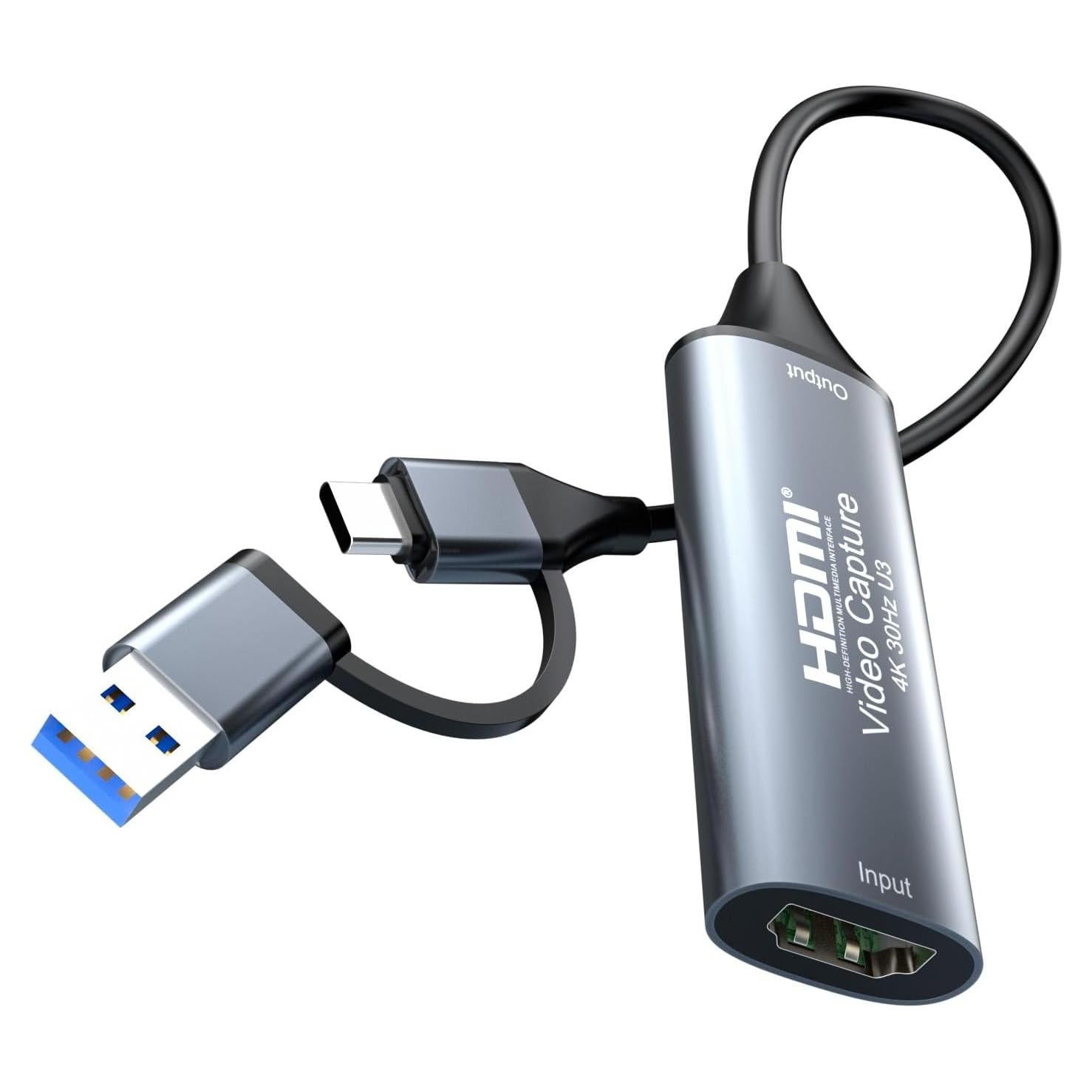 4K 30FPS HDMI Video Capture Card,Video Recording Card HDMI USB 3.0 with Type-C for Gaming Live Streaming TV Recorder, for Windows Android Mac OS System VLC,OBS,Amcap,PS5,Switch,Xbox
