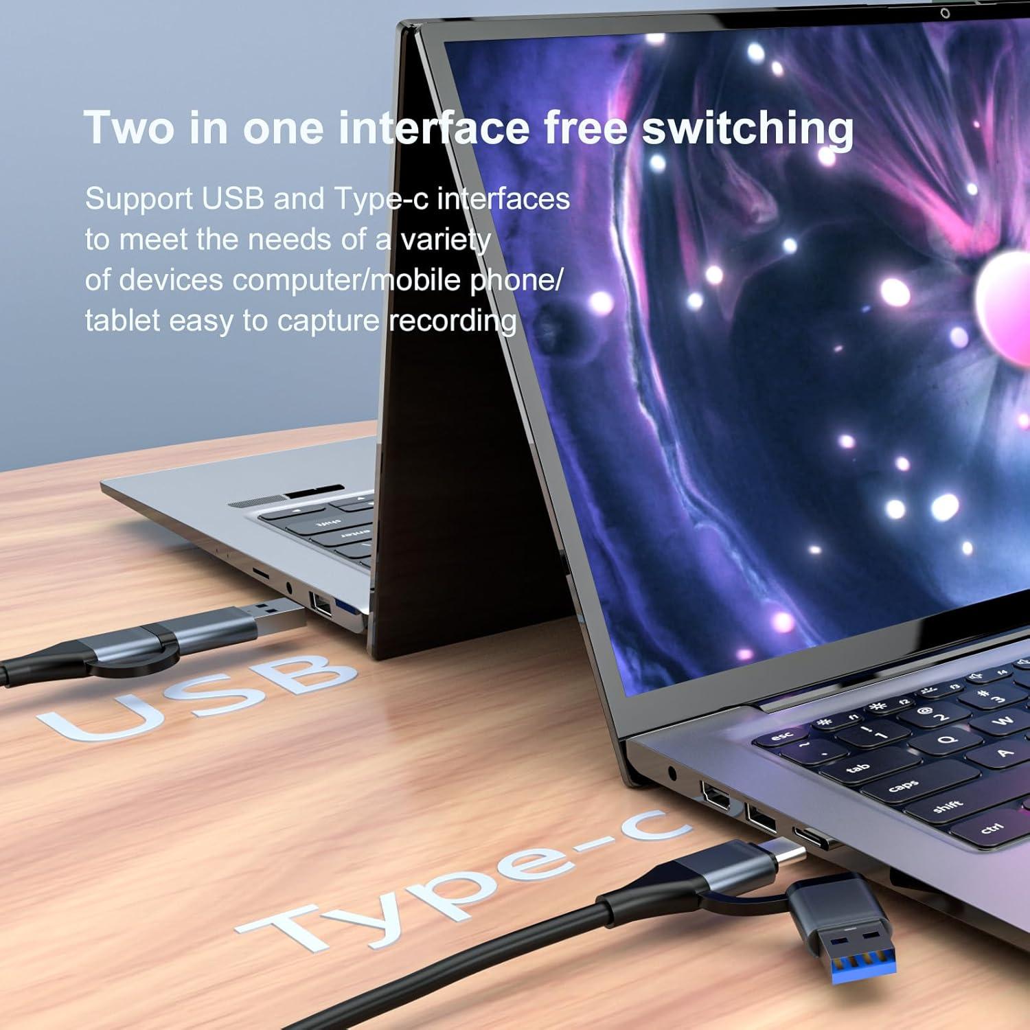 4K 30FPS HDMI Video Capture Card,Video Recording Card HDMI USB 3.0 with Type-C for Gaming Live Streaming TV Recorder, for Windows Android Mac OS System VLC,OBS,Amcap,PS5,Switch,Xbox