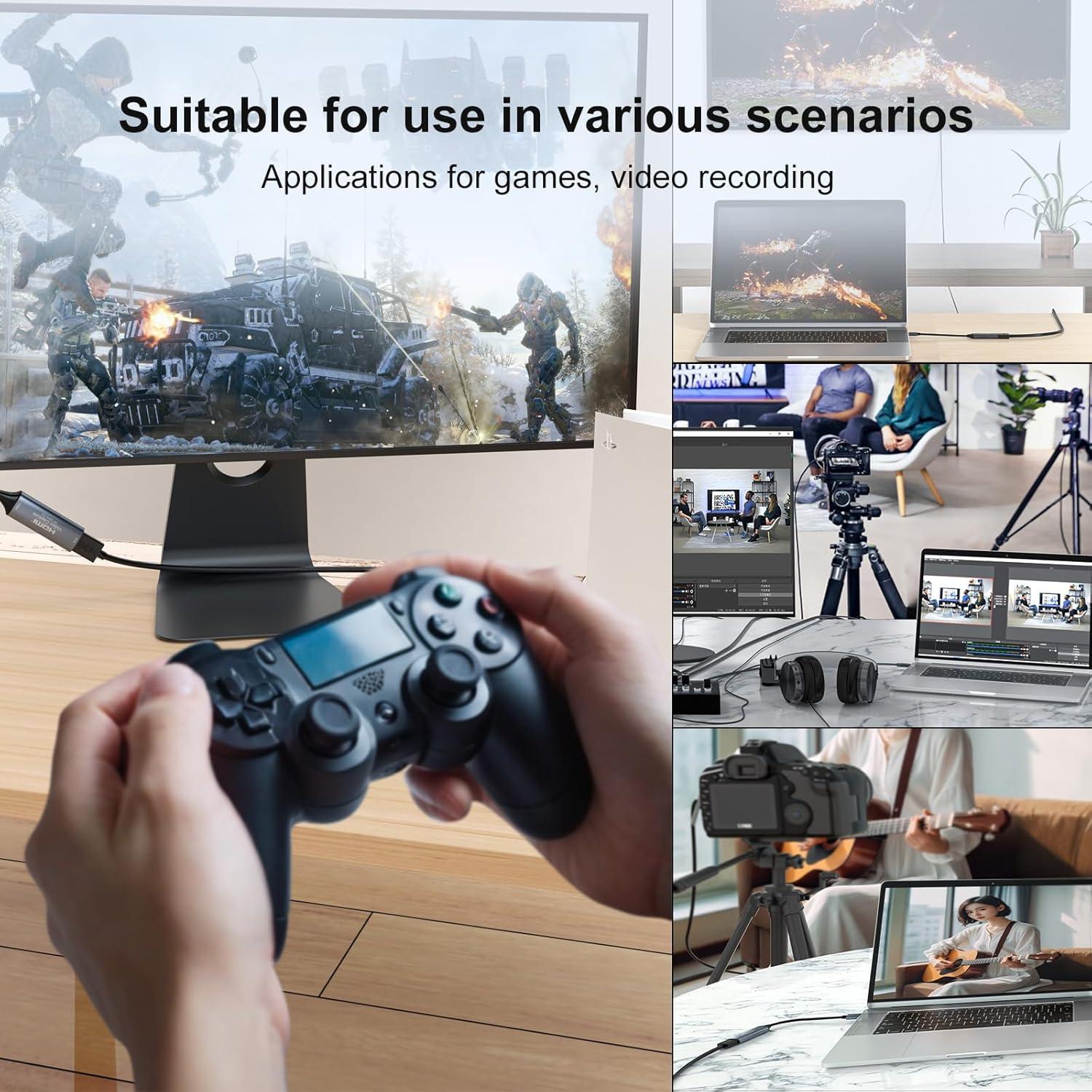 4K 30FPS HDMI Video Capture Card,Video Recording Card HDMI USB 3.0 with Type-C for Gaming Live Streaming TV Recorder, for Windows Android Mac OS System VLC,OBS,Amcap,PS5,Switch,Xbox