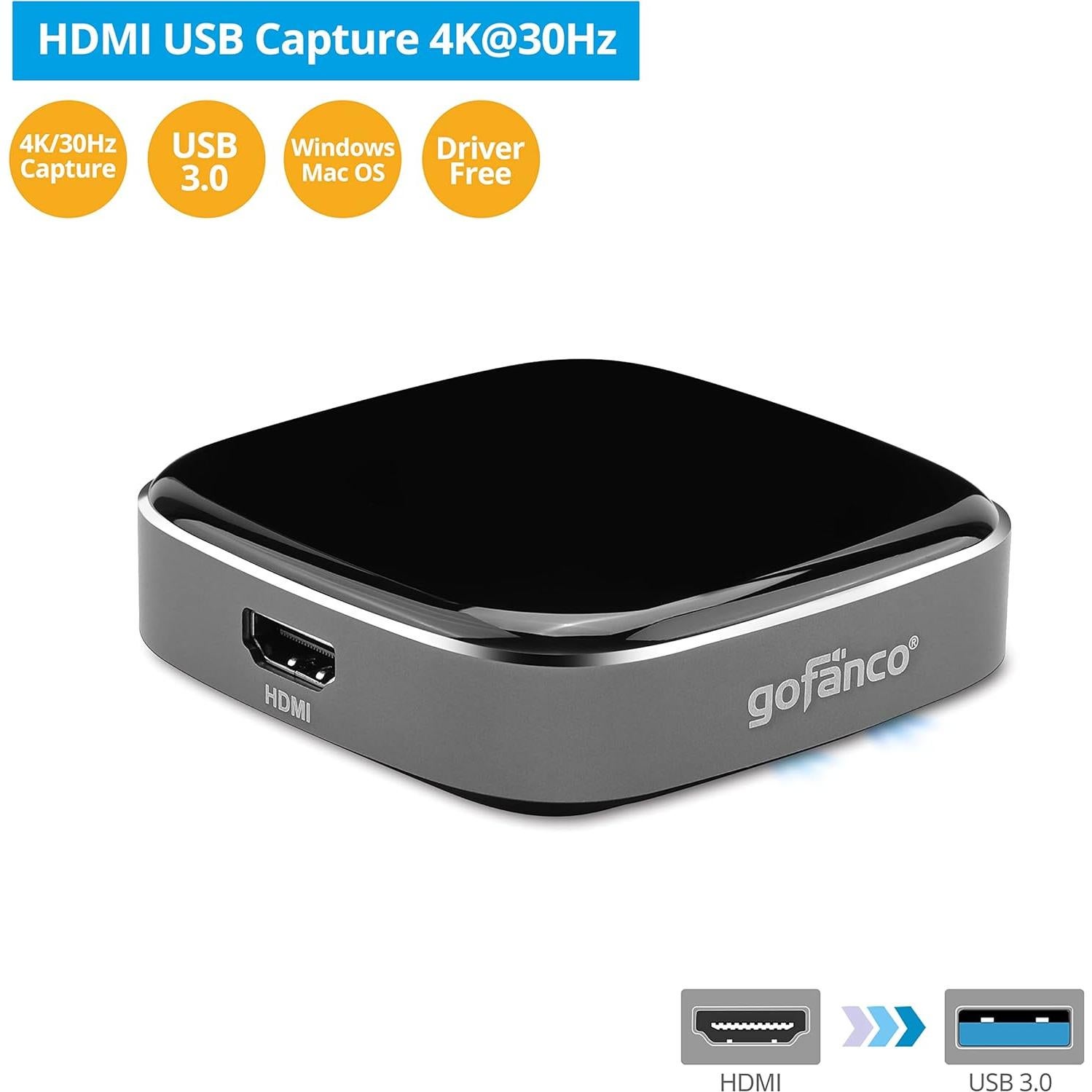 gofanco USB 3.0 HDMI Video Capture Device – Capture, Stream, Share Gameplay, Game Capture, up to 4K @30Hz and 1080p @120Hz, Low Latency for Xbox, PS, Nintendo Game Consoles (CaptureHD4K)