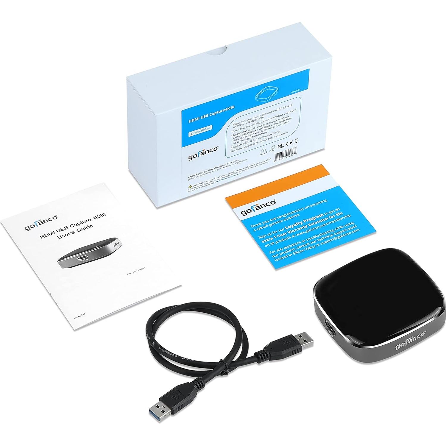 gofanco USB 3.0 HDMI Video Capture Device – Capture, Stream, Share Gameplay, Game Capture, up to 4K @30Hz and 1080p @120Hz, Low Latency for Xbox, PS, Nintendo Game Consoles (CaptureHD4K)