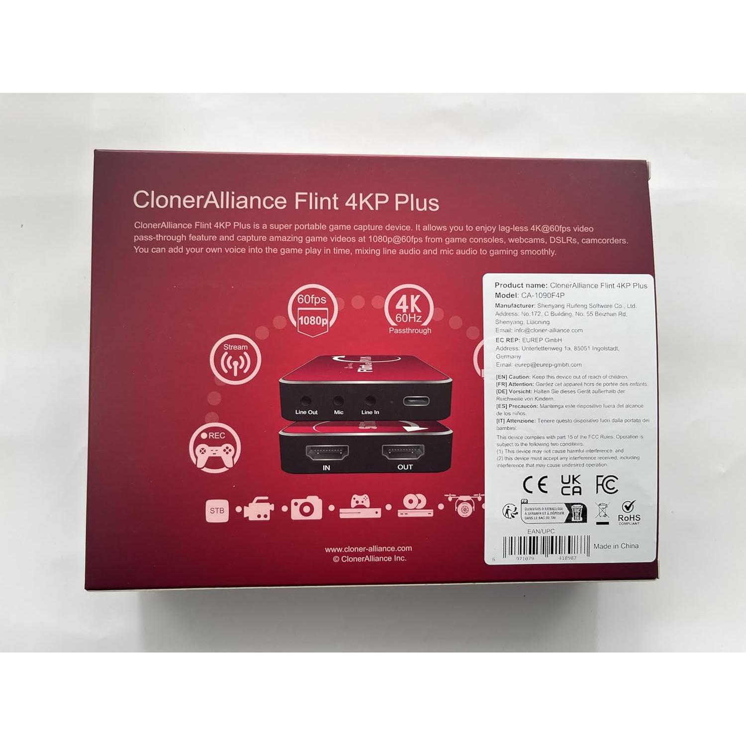 ClonerAlliance Flint 4KP Plus - Captura Video 4K@60fps y 1080p@60fps