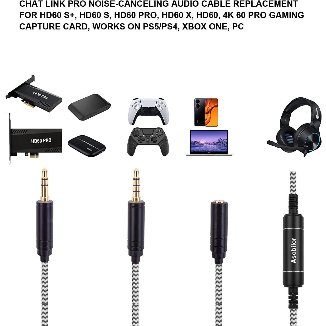 Replacement Chat Link Pro Audio Adapter for Elgato Series Gaming Capture Card, Compatible with Nintendo Switch, PS5, PS4, Capture Voice Chat, Game Sounds, 9.2Ft Extension Cable (3.5mm Jack)