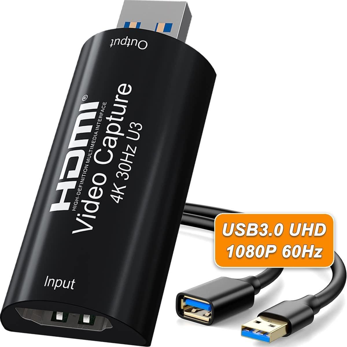 4K HDMI to USB 3.0 Video Capture Card 1080P 60FPS Cam Link Card Game Capture Card Adapter Screen Record Capture Device for Streaming, Gaming, Video Conference, Teaching, Live Broadcasting