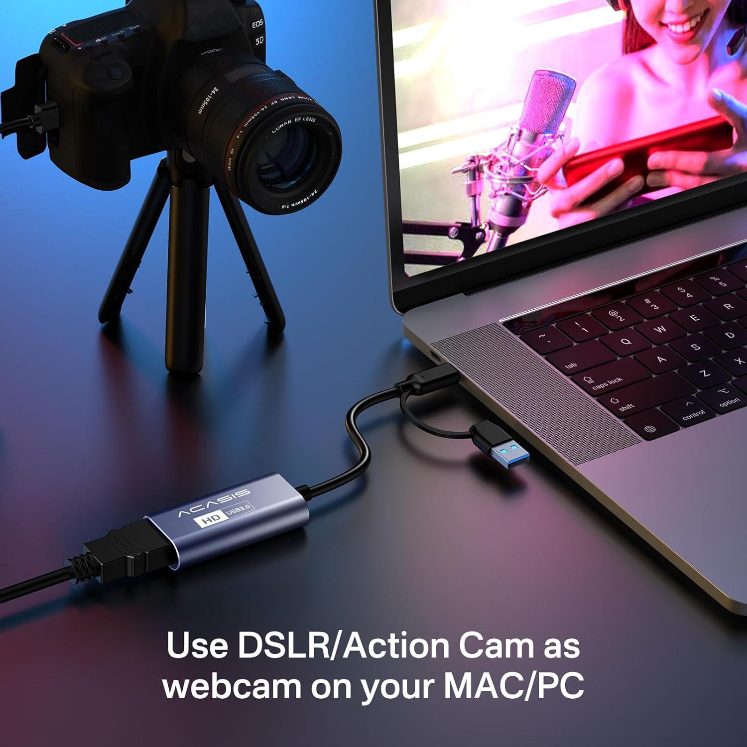 4K HDMI Capture Card, ACASIS USB 3.0 Capture Card 4K HDMI to USB-A/C 1080P 60FPS, Game Video Capture Card for Live Streaming/Gaming/Meeting, for Windows/Mac OS System, Switch PS4/5 Xbox OBS Zoom