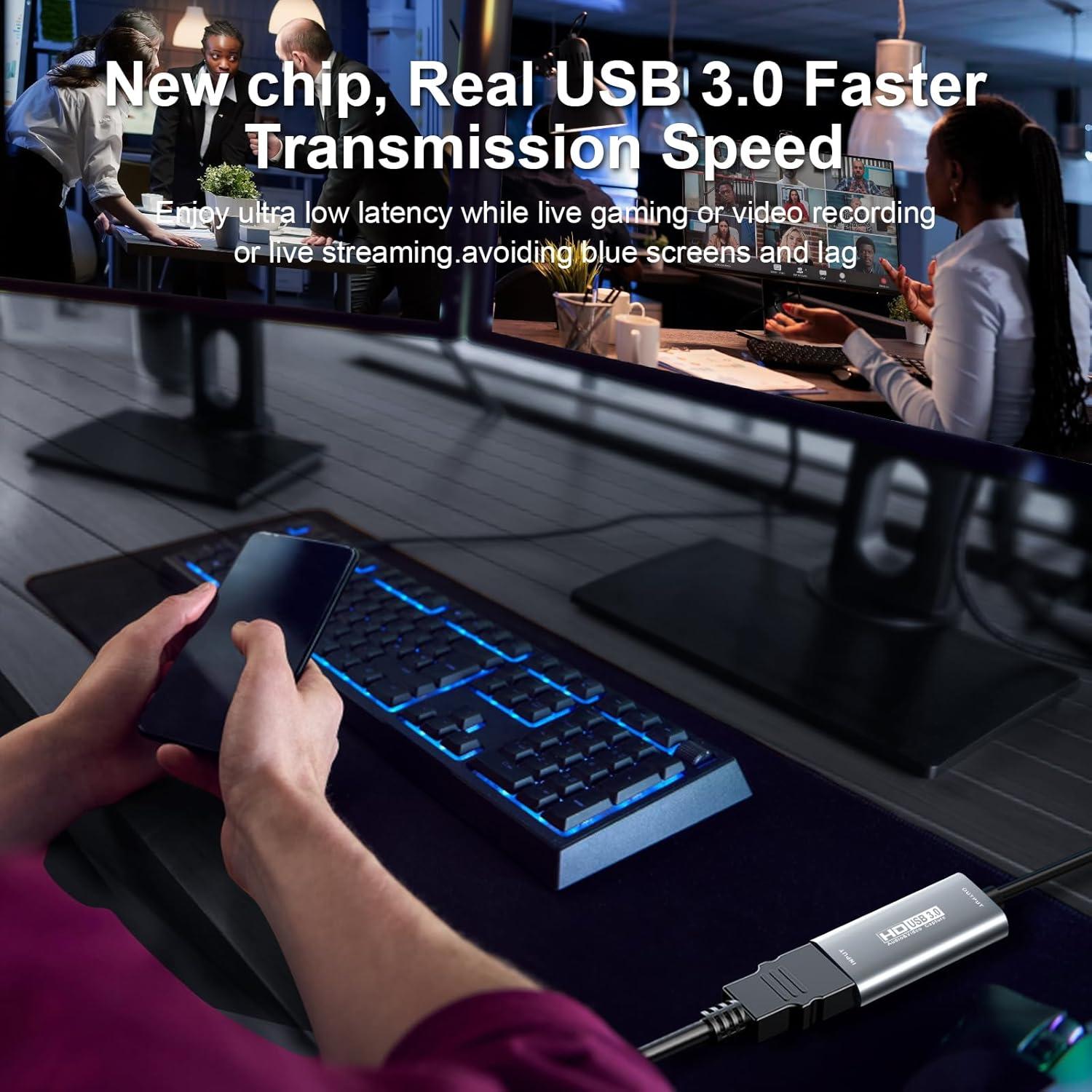 Video Capture Card,USB C 3.0 Capture Card,HDMI to USB C Audio Video Recording in 1080P@60Hz, 2K@30Hz for Teaching,Broadcasting,Gaming,Streaming,Video Conference
