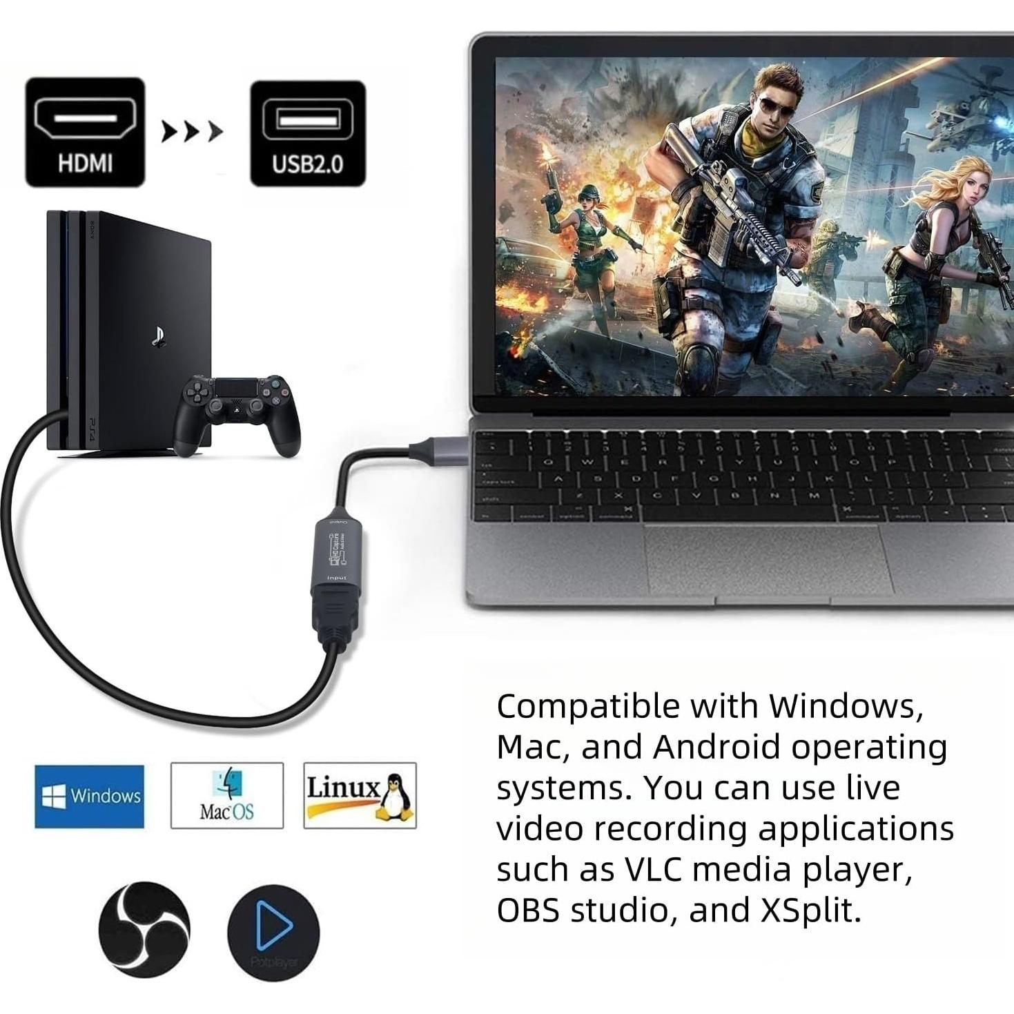 Video Capture Card, HDMI to USB Capture Card for Streaming, 1080P 60fps Video Capture Device for Game Recording, Compatible for Windows,Quest 3, Switch, OBS, PS4/PS5