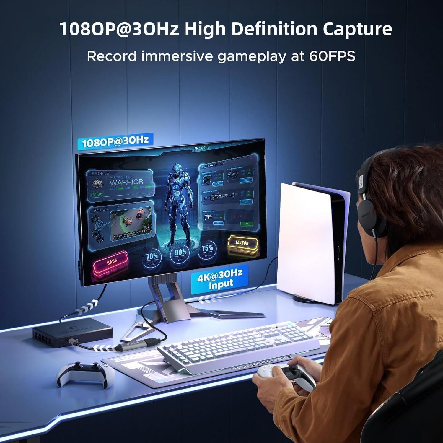 Video Capture Card, HDMI to USB Capture Card for Streaming, 1080P 60fps Video Capture Device for Game Recording, Compatible for Windows,Quest 3, Switch, OBS, PS4/PS5