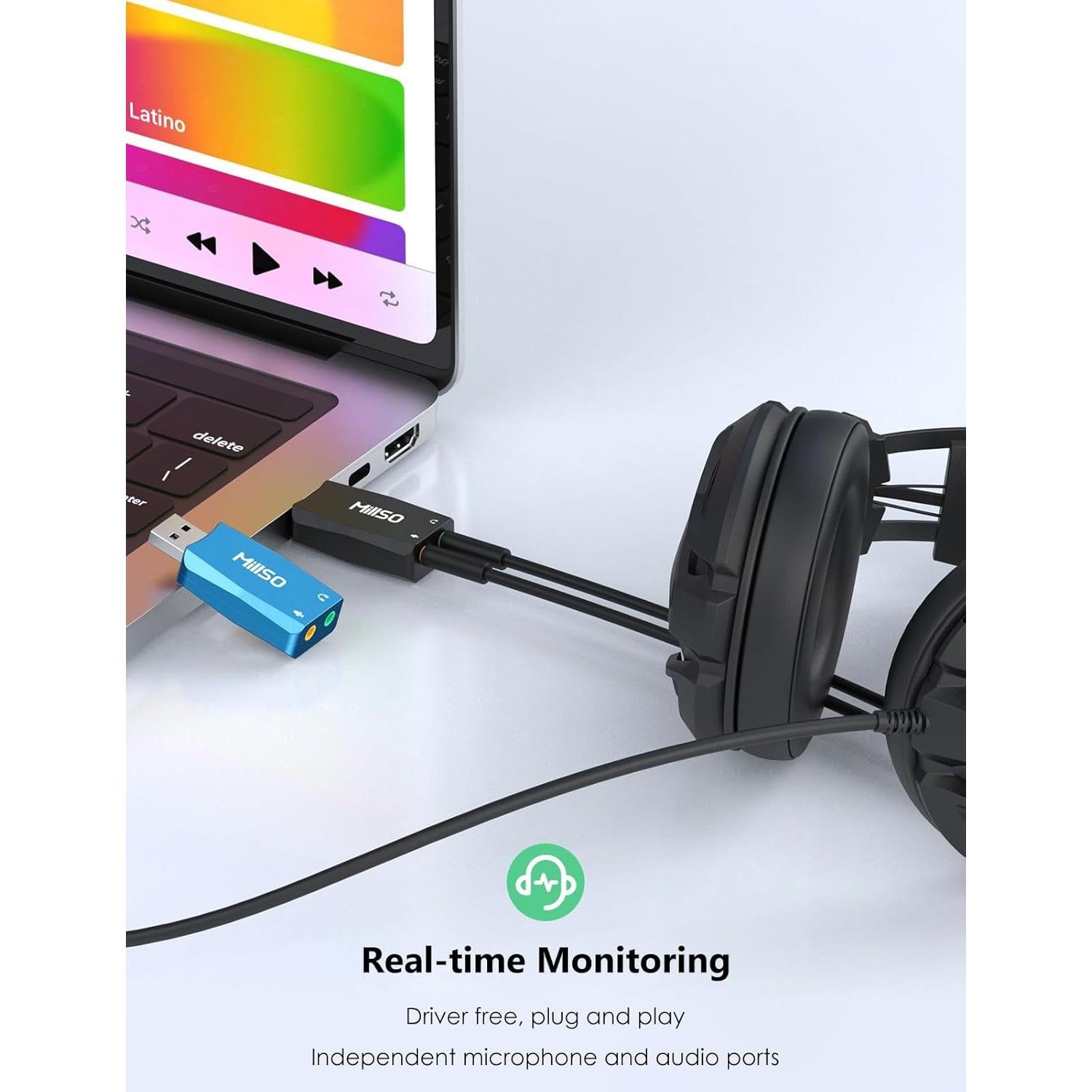 Adaptador USB a 3.5mm MillSO - Tarjeta de Sonido Externa