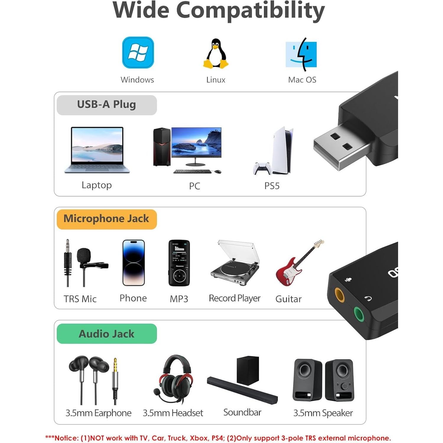 Adaptador USB a 3.5mm MillSO - Tarjeta de Sonido Externa