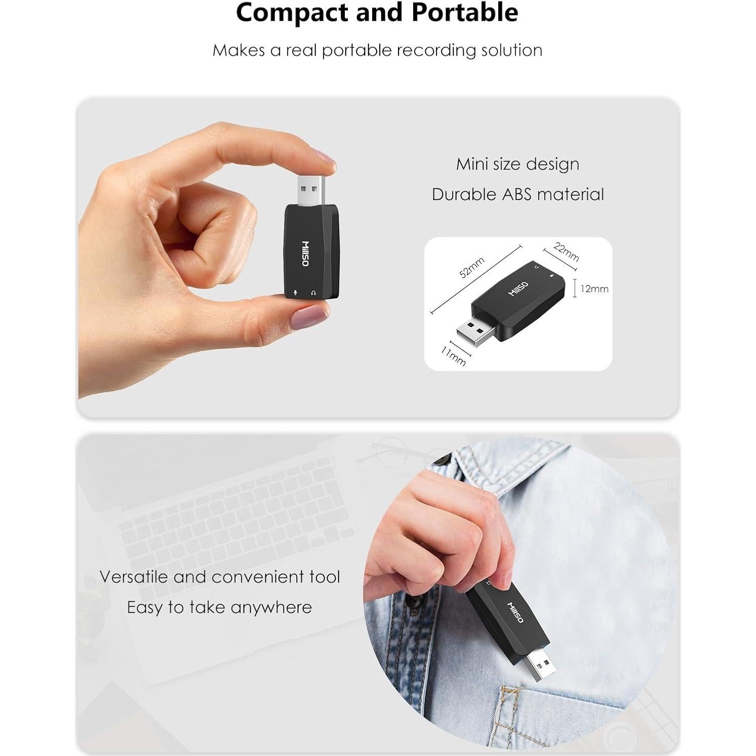 Adaptador USB a 3.5mm MillSO - Tarjeta de Sonido Externa