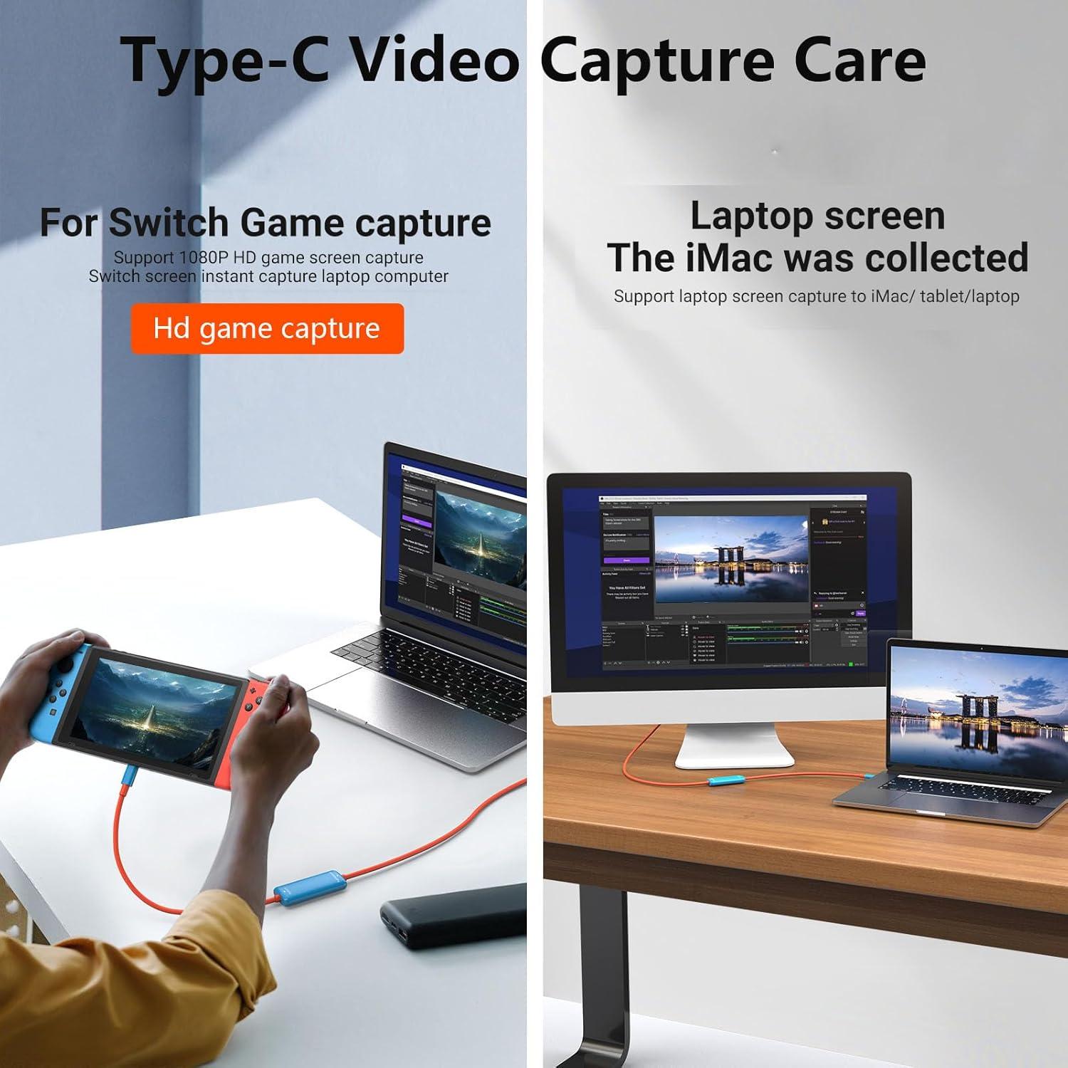 Capturadora de Video USB-C 1080P 60FPS Mozzvas para Streaming