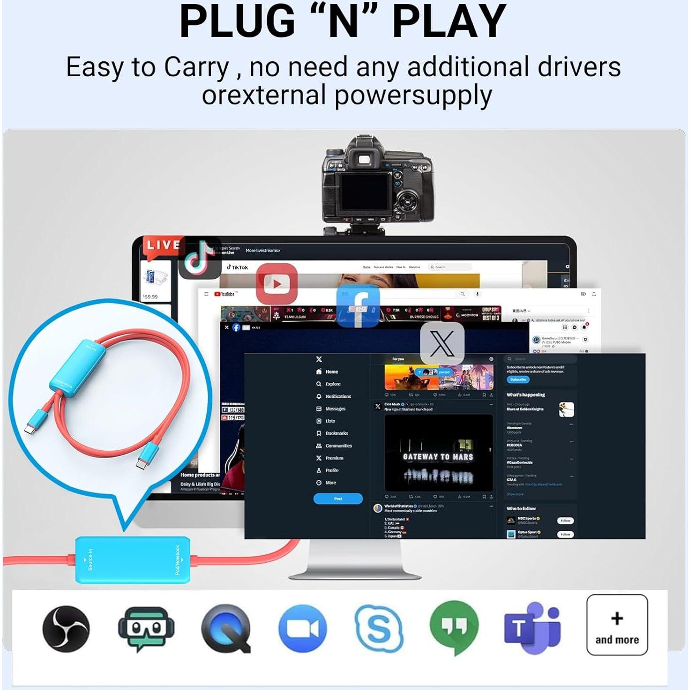 Capturadora de Video USB-C 1080P 60FPS Mozzvas para Streaming