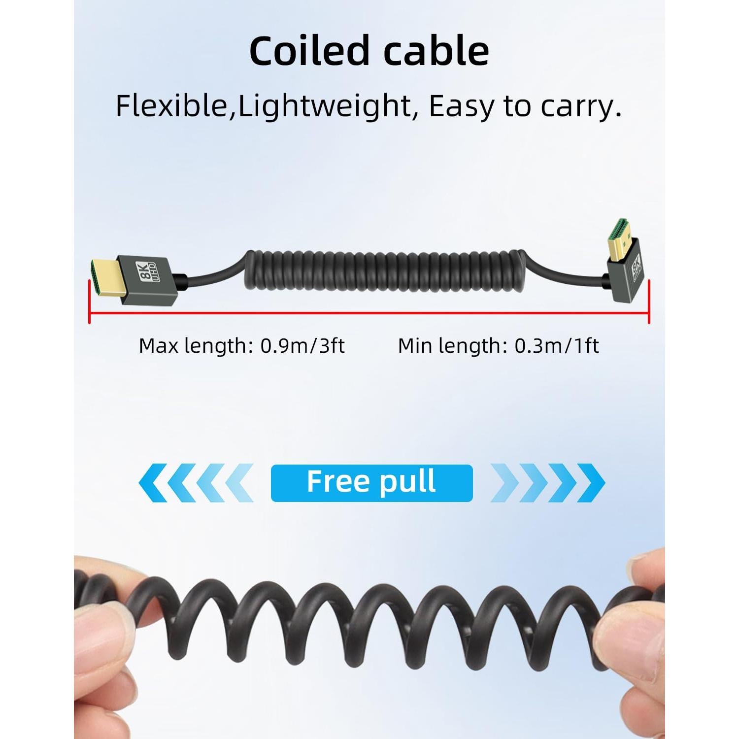 Cable HDMI Enrollado 8K 2.2FT YANBORONSN 270 Grados