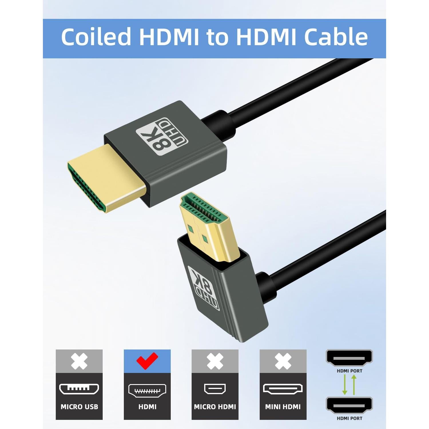 Cable HDMI Enrollado 8K 2.2FT YANBORONSN 270 Grados