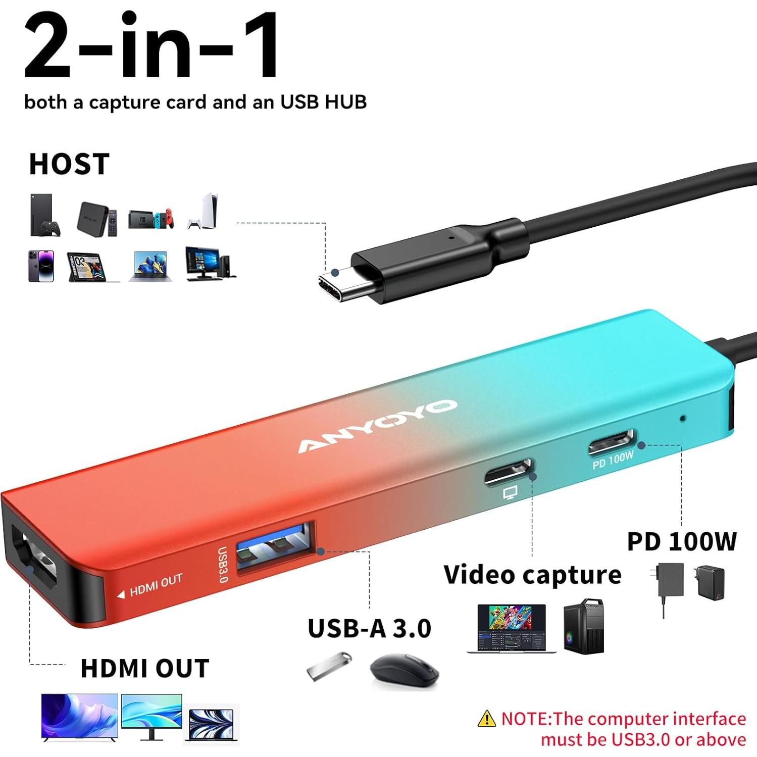 Tarjeta de Captura de Video USB-C ANYOYO V01 1080P 60FPS
