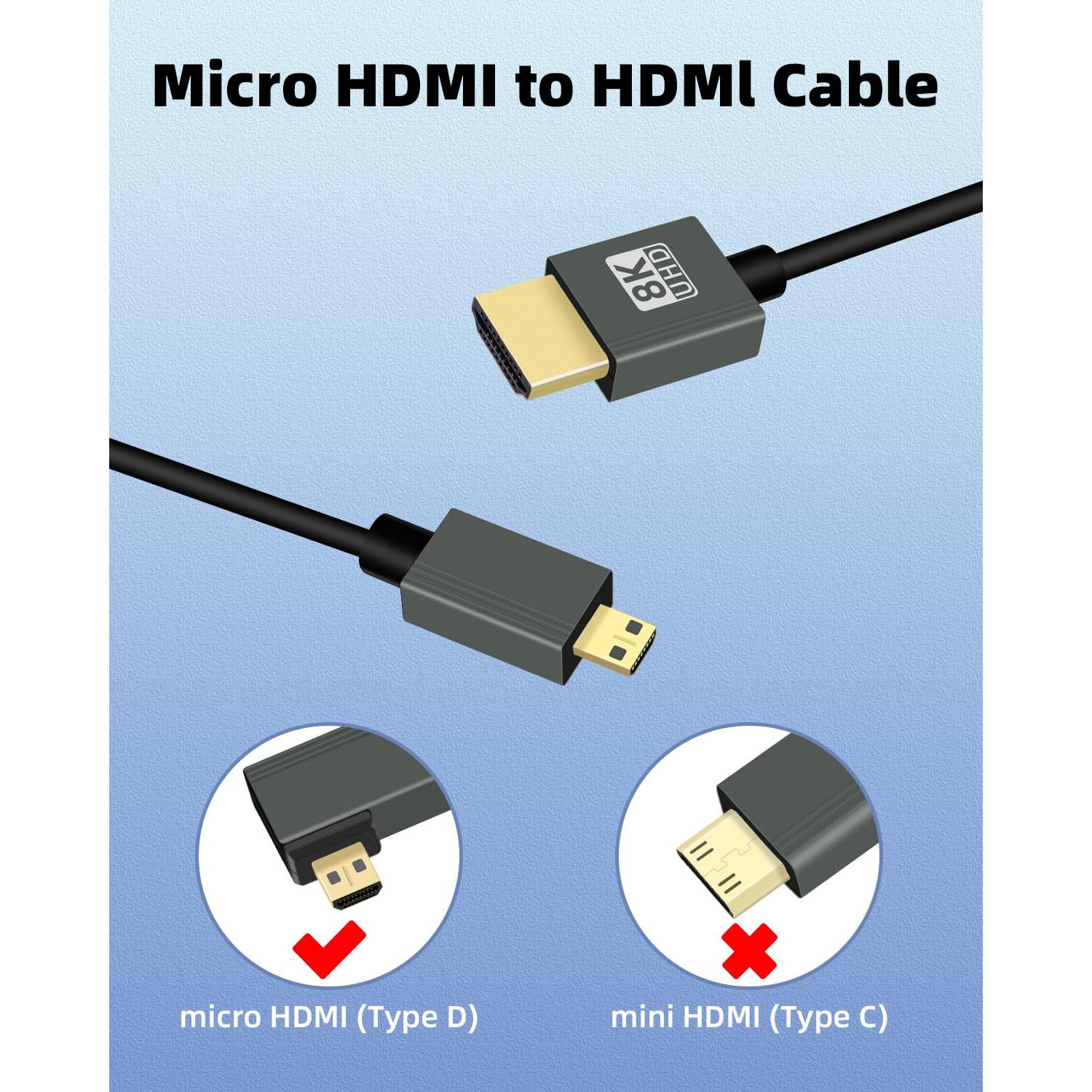 Cable Micro HDMI a HDMI Enrollado GELRHONR 8K 0.30-0.91m