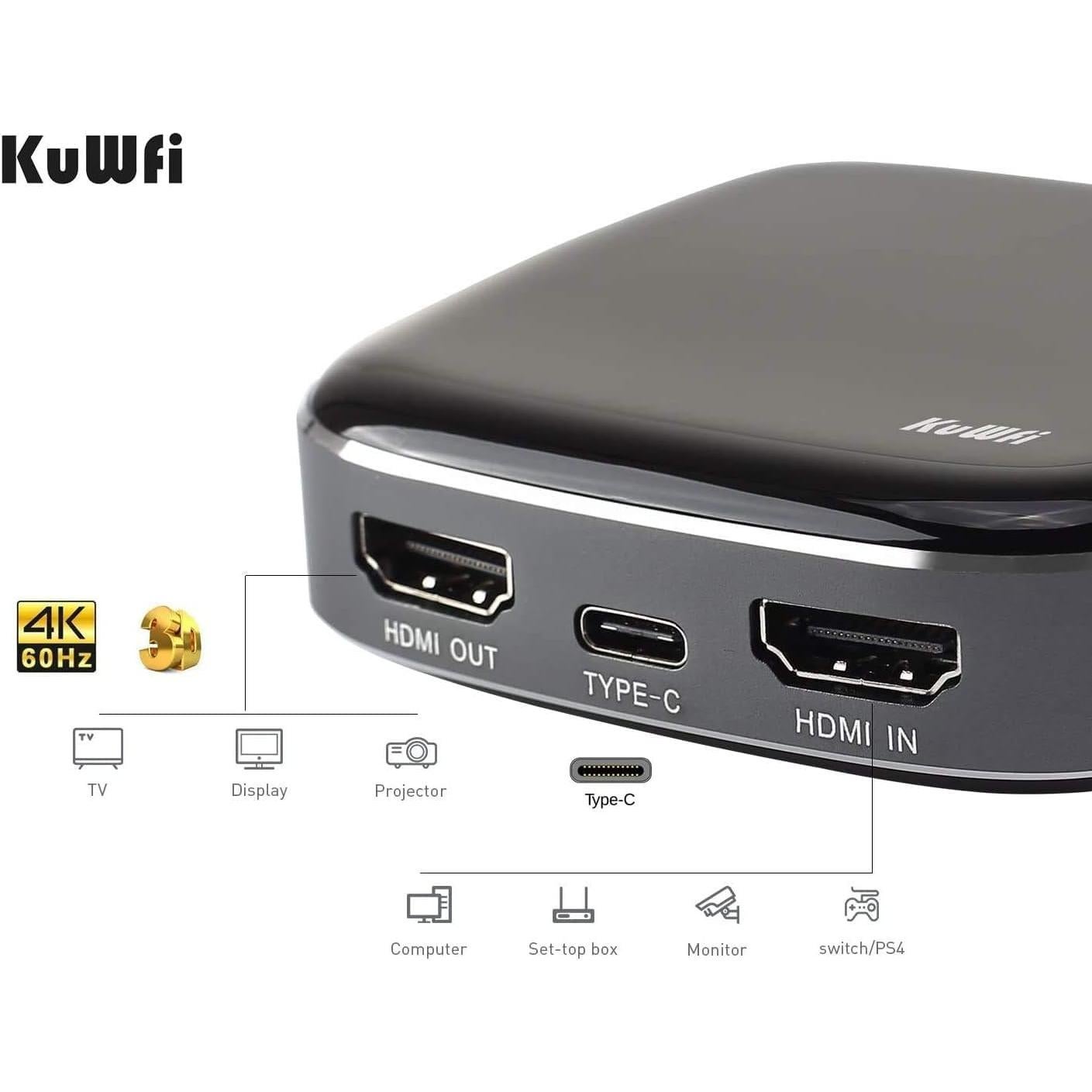 Tarjeta de Captura de Video KuWFi 1080P 60FPS HDMI a USB-C