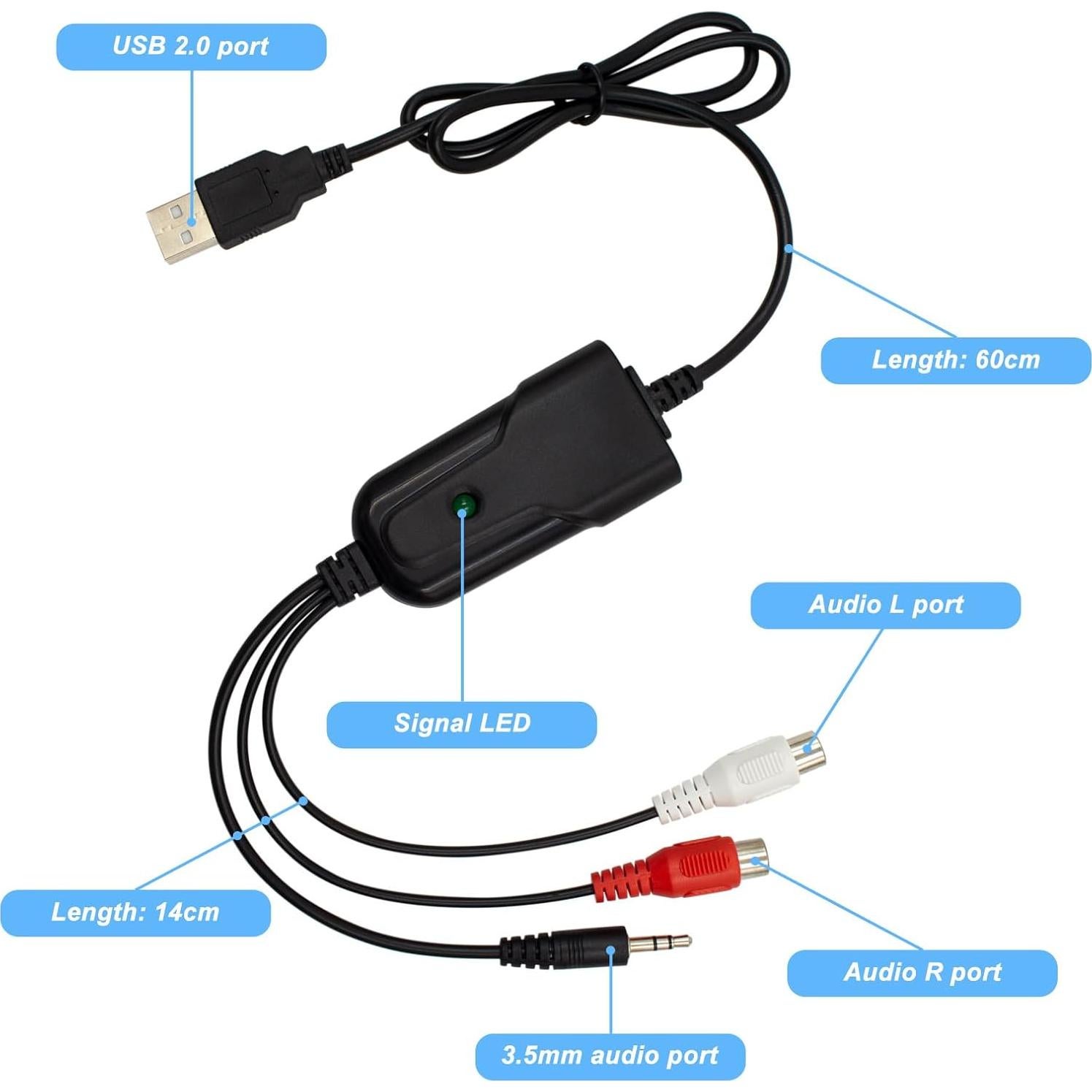 Tarjeta de Captura de Audio USB Wiistar K005 96kHz RCA/3.5mm