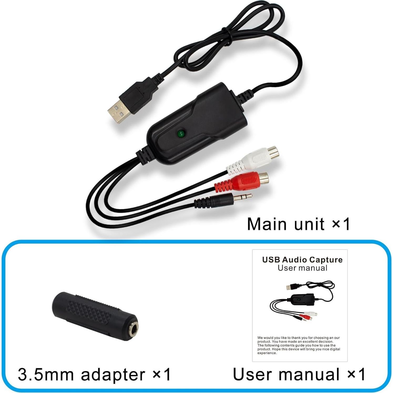 Tarjeta de Captura de Audio USB Wiistar K005 96kHz RCA/3.5mm