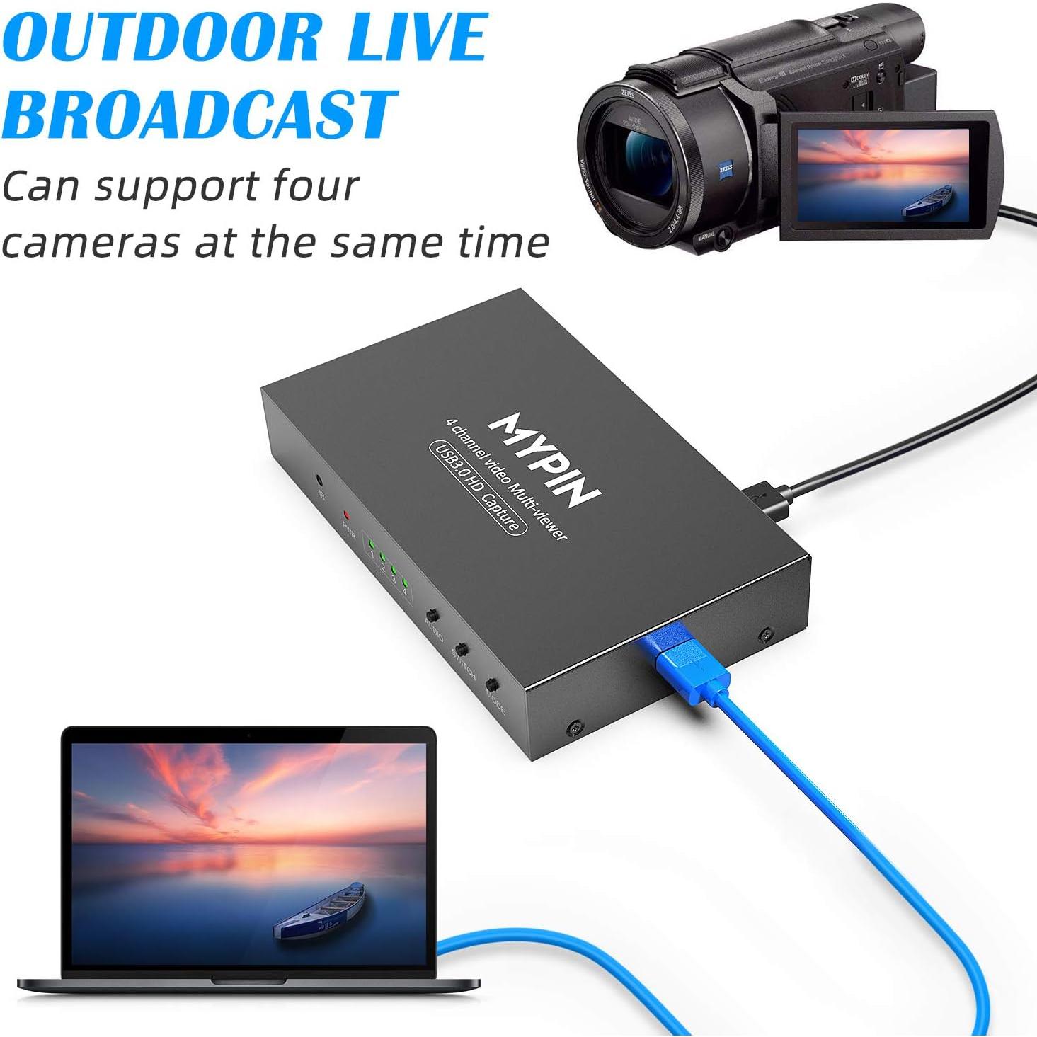MYPIN USB3.0 HDMI Video Capture Card, 4-Channel 1080P@60fps HDMI Game Caputre for Multi-Channel Live Streaming with Loop Out for Xbox One/ PS4/ Wii U/Nintendo Switch