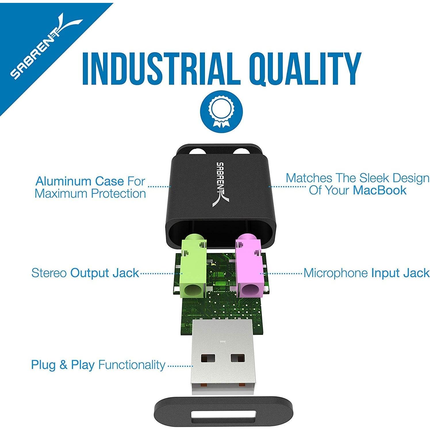 Adaptador de Sonido Estéreo USB Sabrent AU-EMCB 3D Plug and Play
