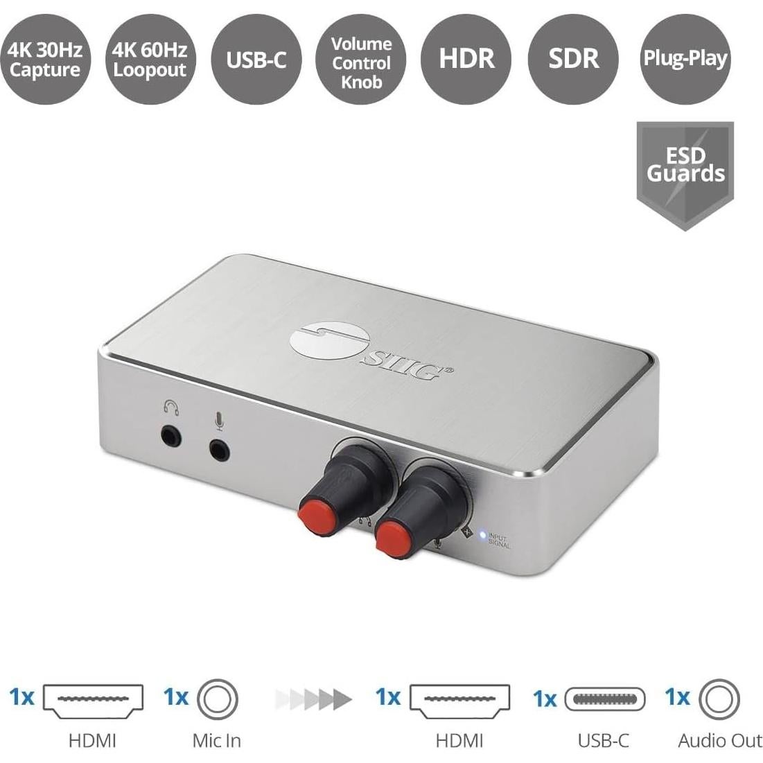 Caja de Captura de Video HDMI 4K SIIG CE-H27311-S1 USB-C