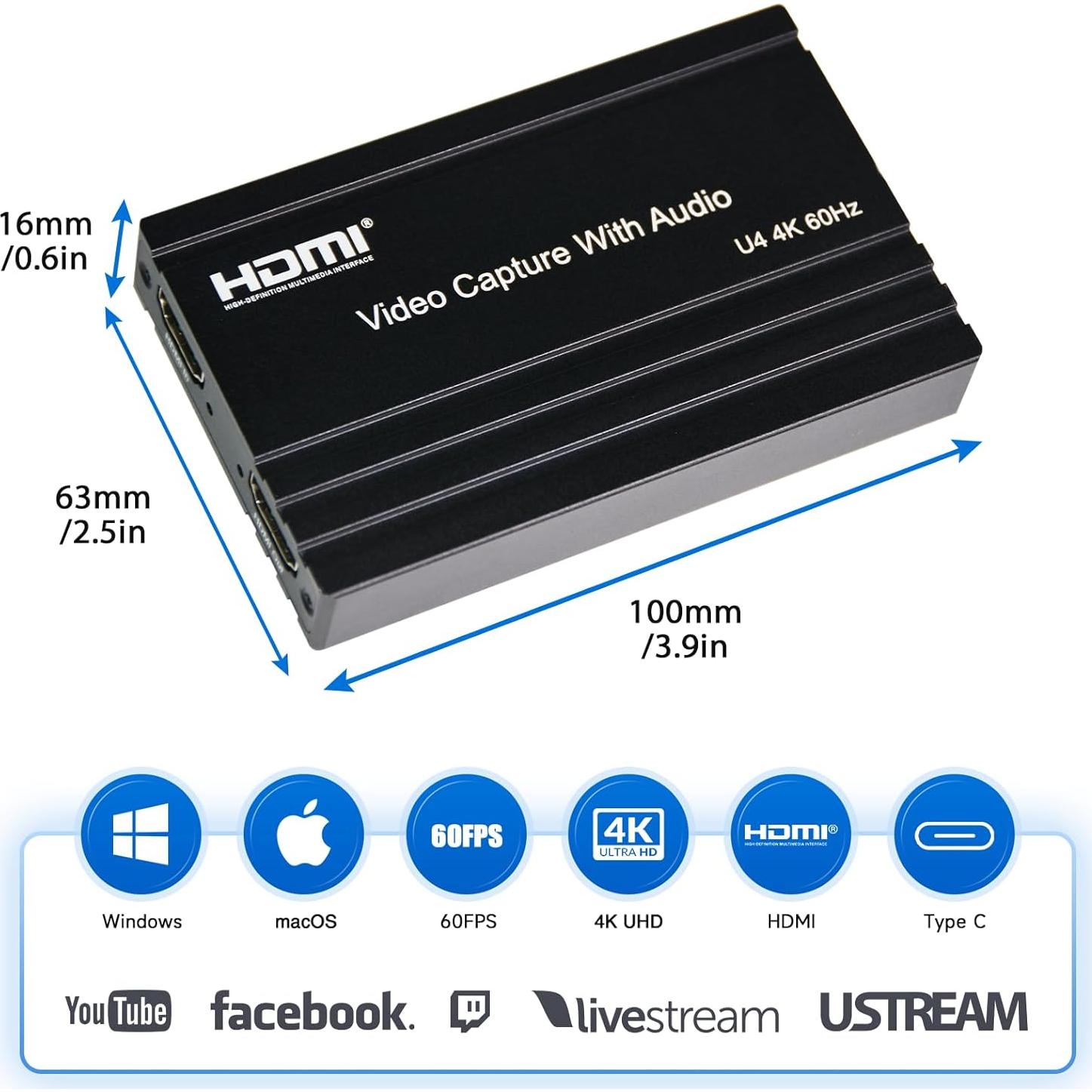 Tarjeta de Captura HDMI 4K 60Hz ORIVISION ZY-UCH801 USB-C