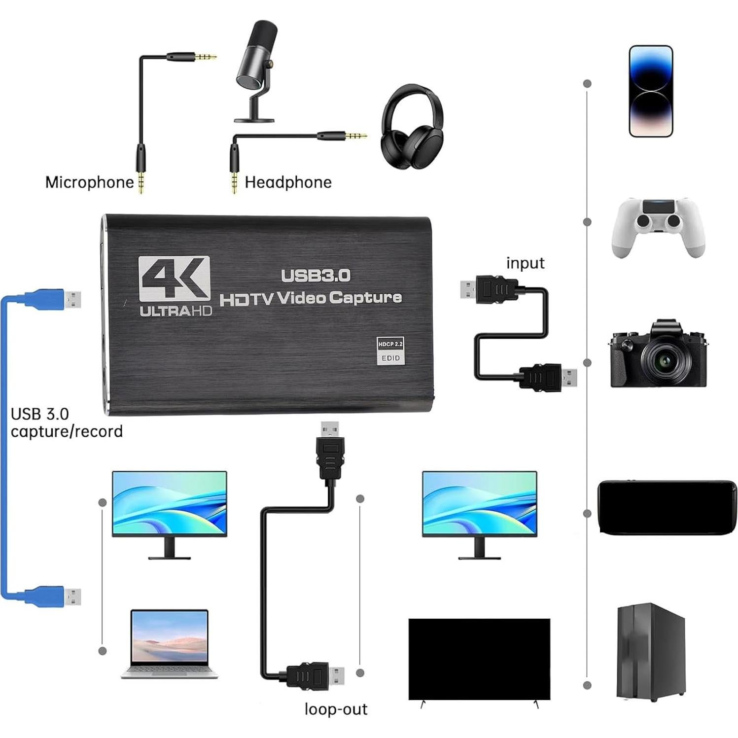 Tarjeta de Captura de Video 4K Bewinner HDMI a USB 3.0 1080P 60FPS