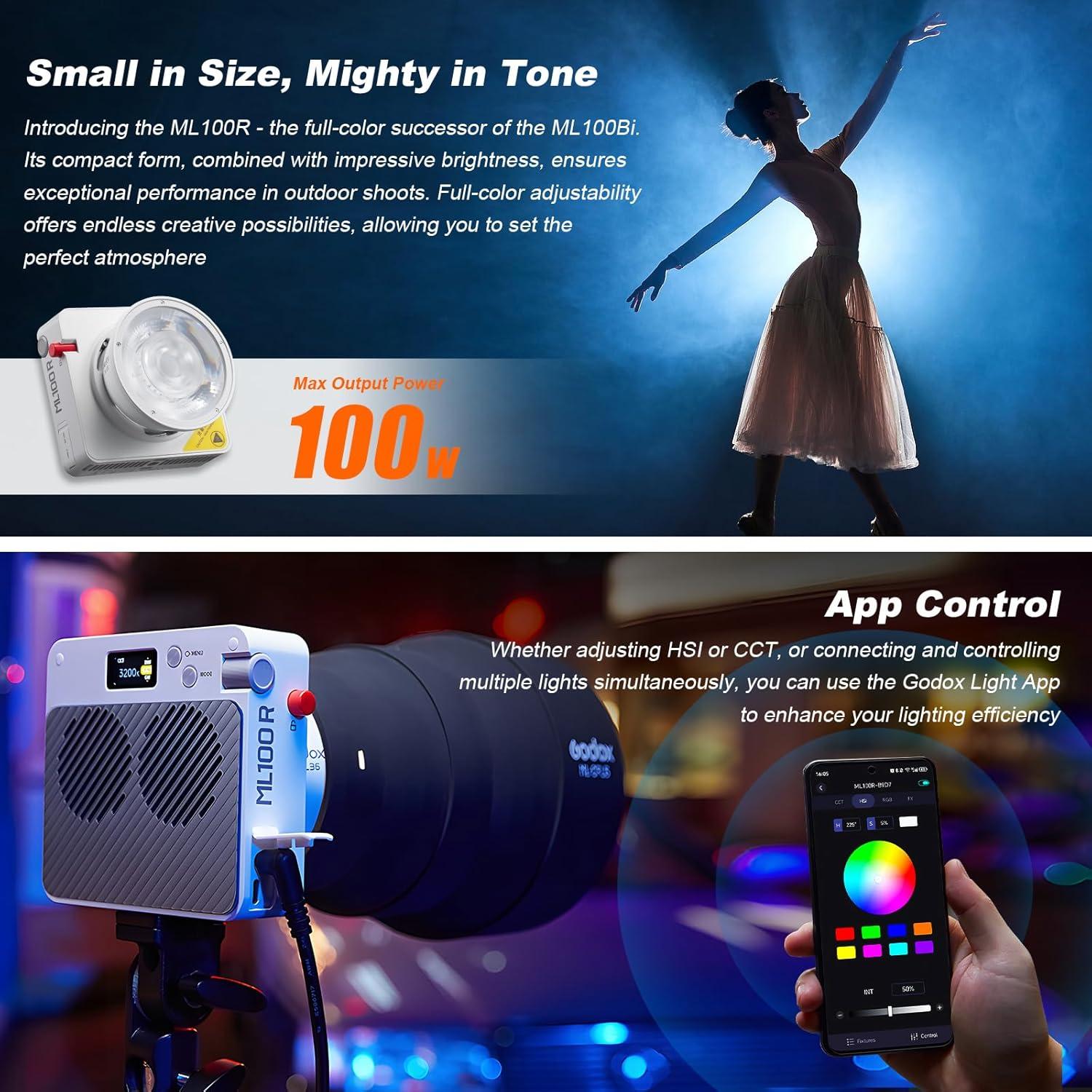 Godox ML100R Luz de Video RGB 110W 1800K-10000K 14 Modos FX