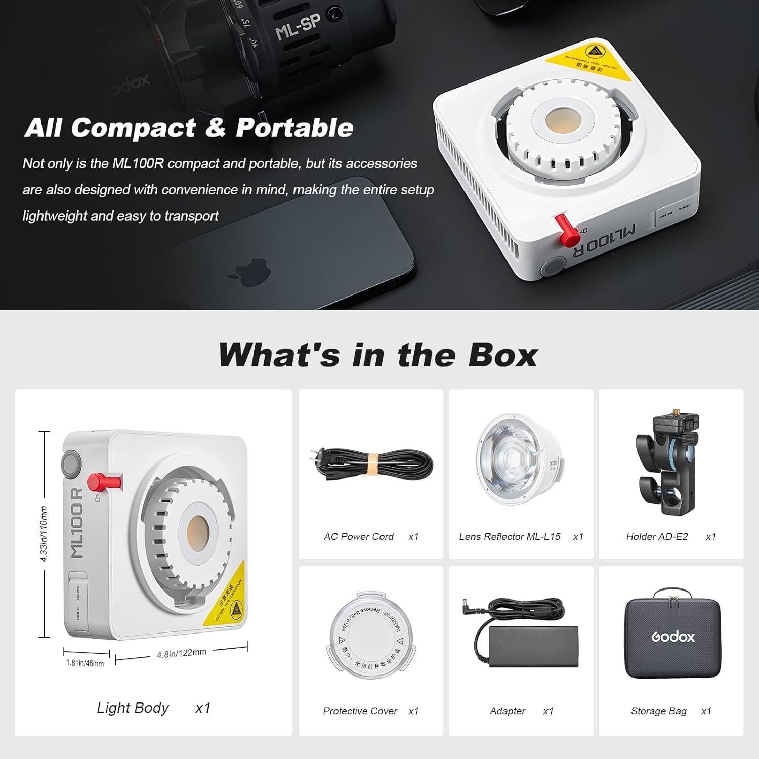 Godox ML100R Luz de Video RGB 110W 1800K-10000K 14 Modos FX