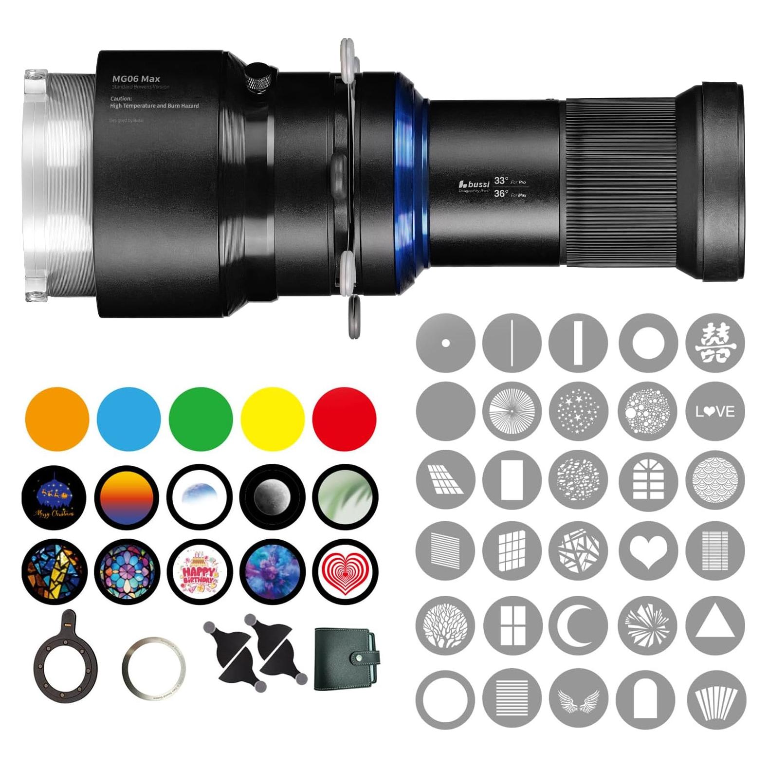 Snoot Óptico Bussi MG06 Max con 40 Gobos y Lente 36°