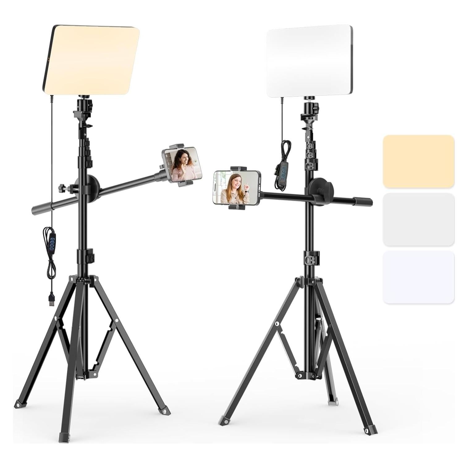 EMART LED Video Light Kit, 2-Pack 2700-6500K & 3 Colors Dimmable Lighting with Tripod Stand & Phone Holder, Filming Panel for Studio Recording, Photography, Streaming