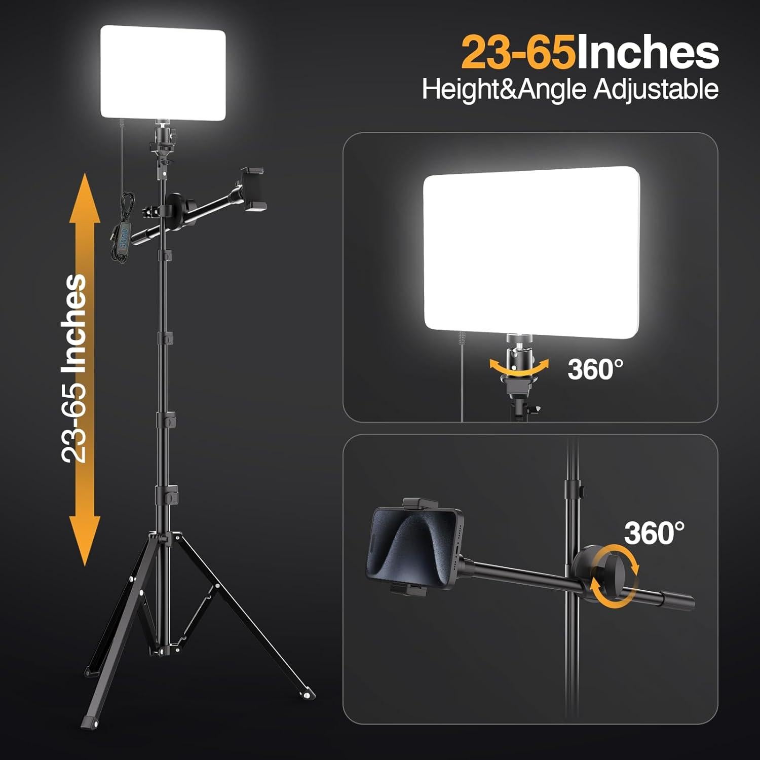 EMART LED Video Light Kit, 2-Pack 2700-6500K & 3 Colors Dimmable Lighting with Tripod Stand & Phone Holder, Filming Panel for Studio Recording, Photography, Streaming