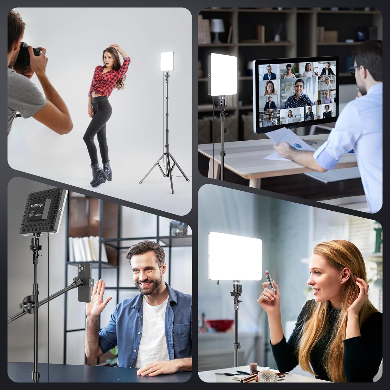 EMART LED Video Light Kit, 2-Pack 2700-6500K & 3 Colors Dimmable Lighting with Tripod Stand & Phone Holder, Filming Panel for Studio Recording, Photography, Streaming